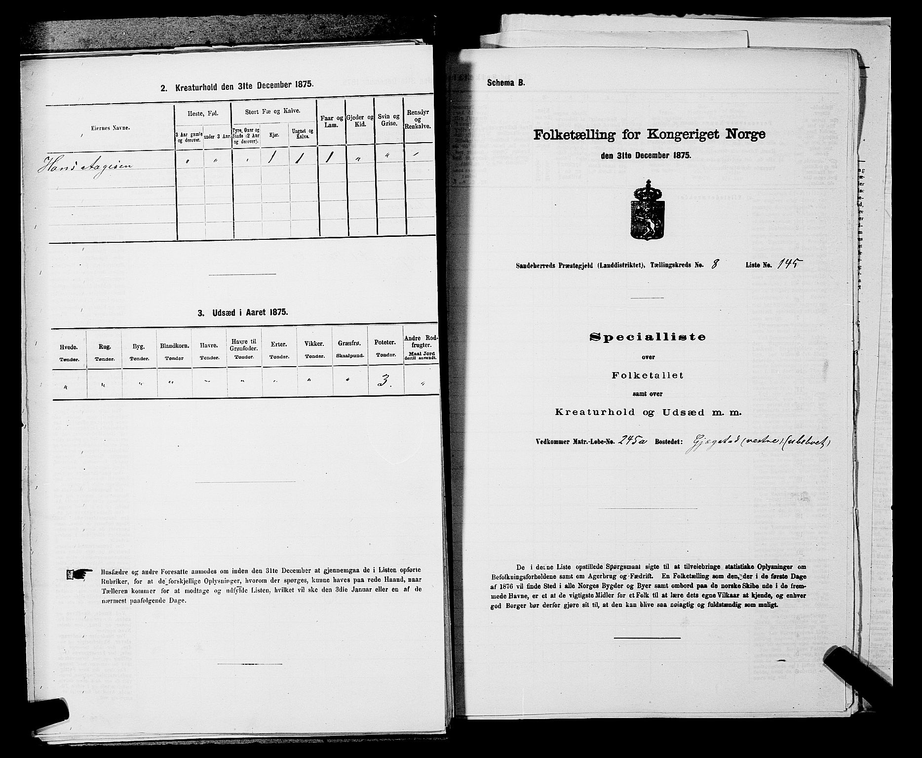 SAKO, 1875 census for 0724L Sandeherred/Sandeherred, 1875, p. 2089