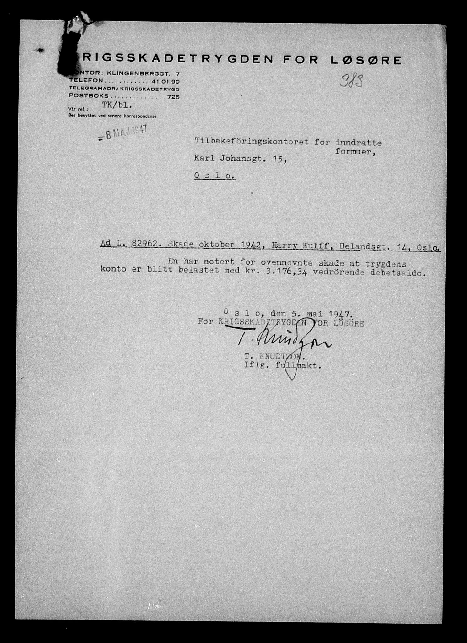 Justisdepartementet, Tilbakeføringskontoret for inndratte formuer, AV/RA-S-1564/H/Hc/Hcc/L0988: --, 1945-1947, p. 10