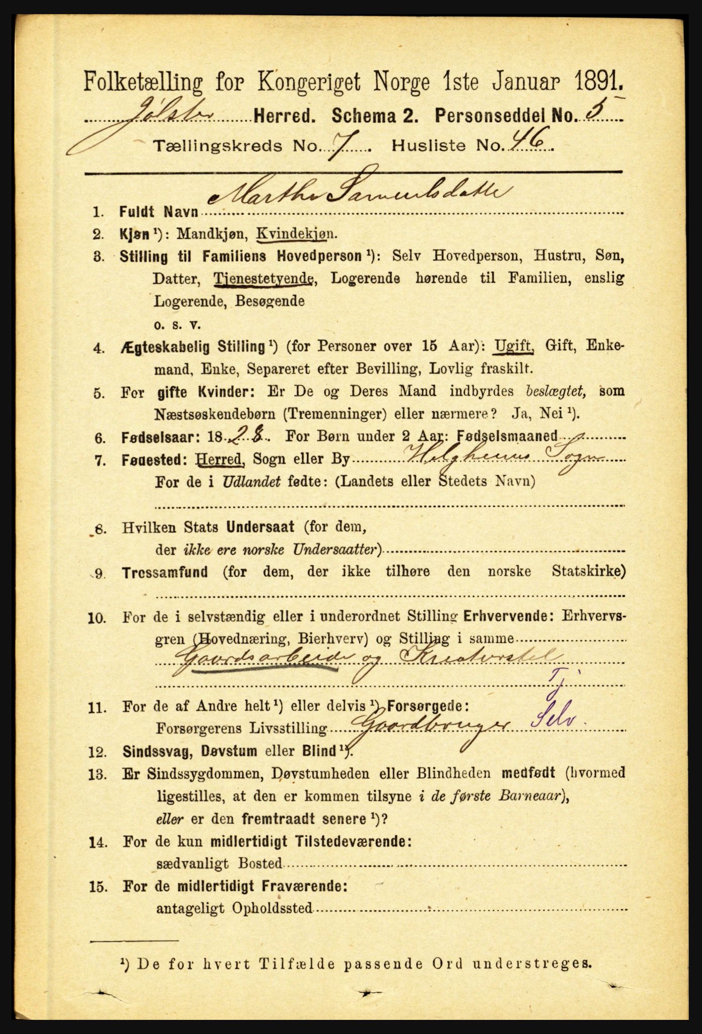 RA, 1891 census for 1431 Jølster, 1891, p. 2757