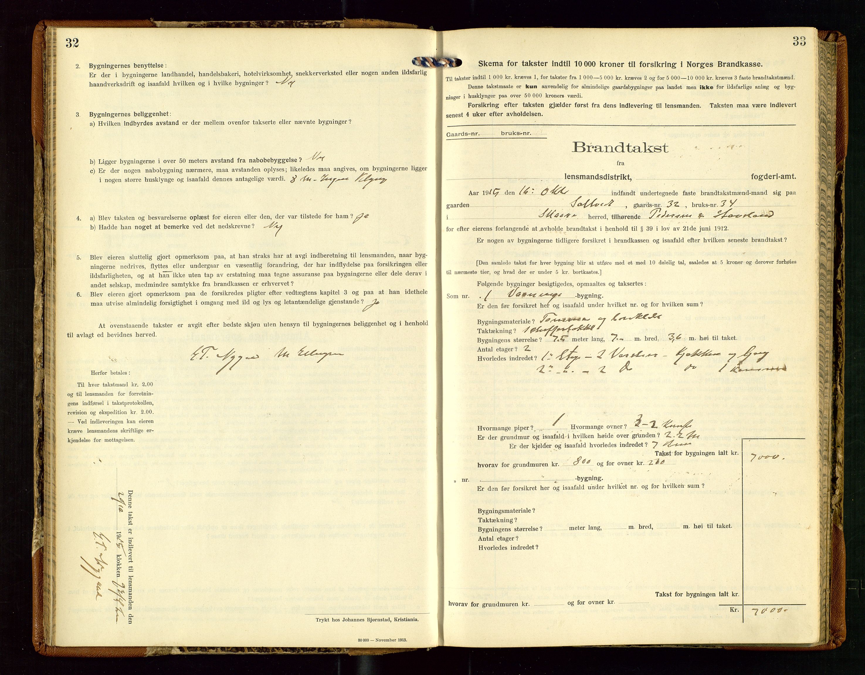 Torvestad lensmannskontor, AV/SAST-A-100307/1/Gob/L0005: "Brandtaxationsprotokol for Torvestad Lensmannsdistrikt", 1915-1928, p. 32-33