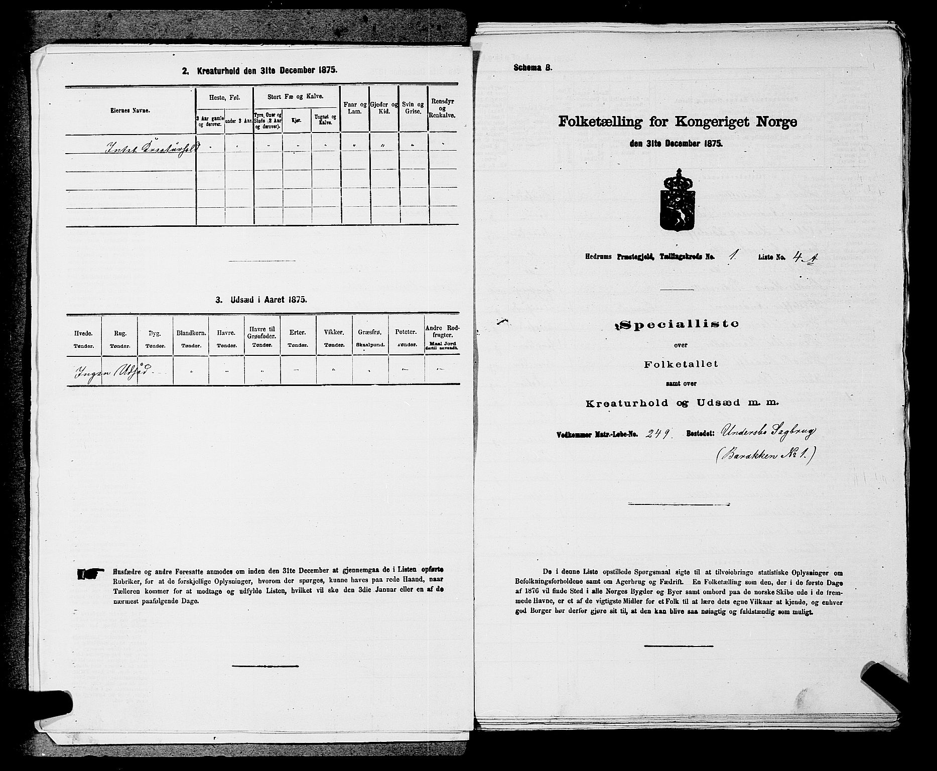 SAKO, 1875 census for 0727P Hedrum, 1875, p. 74