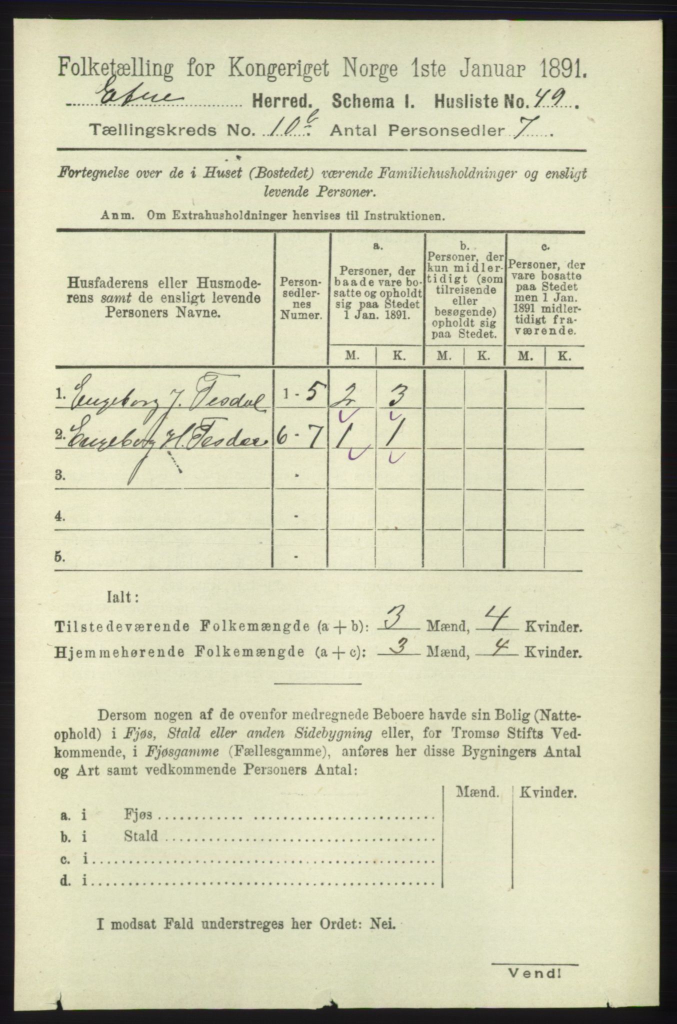 RA, 1891 census for 1211 Etne, 1891, p. 2001