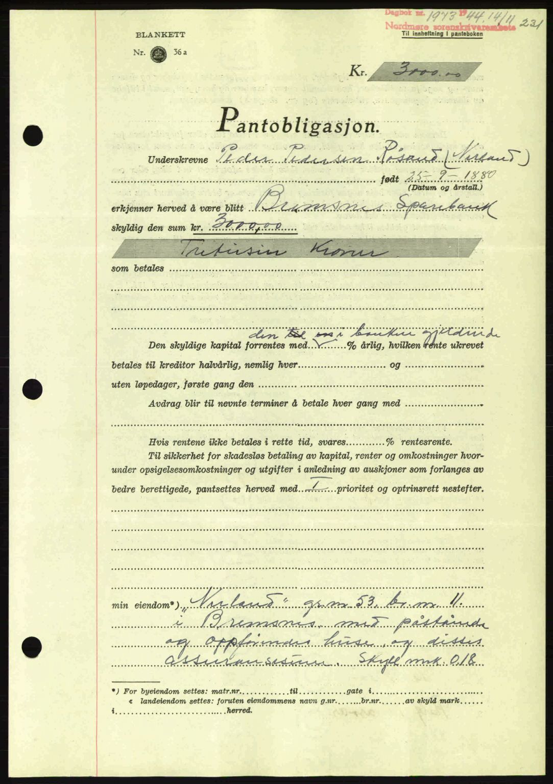 Nordmøre sorenskriveri, AV/SAT-A-4132/1/2/2Ca: Mortgage book no. B92, 1944-1945, Diary no: : 1973/1944