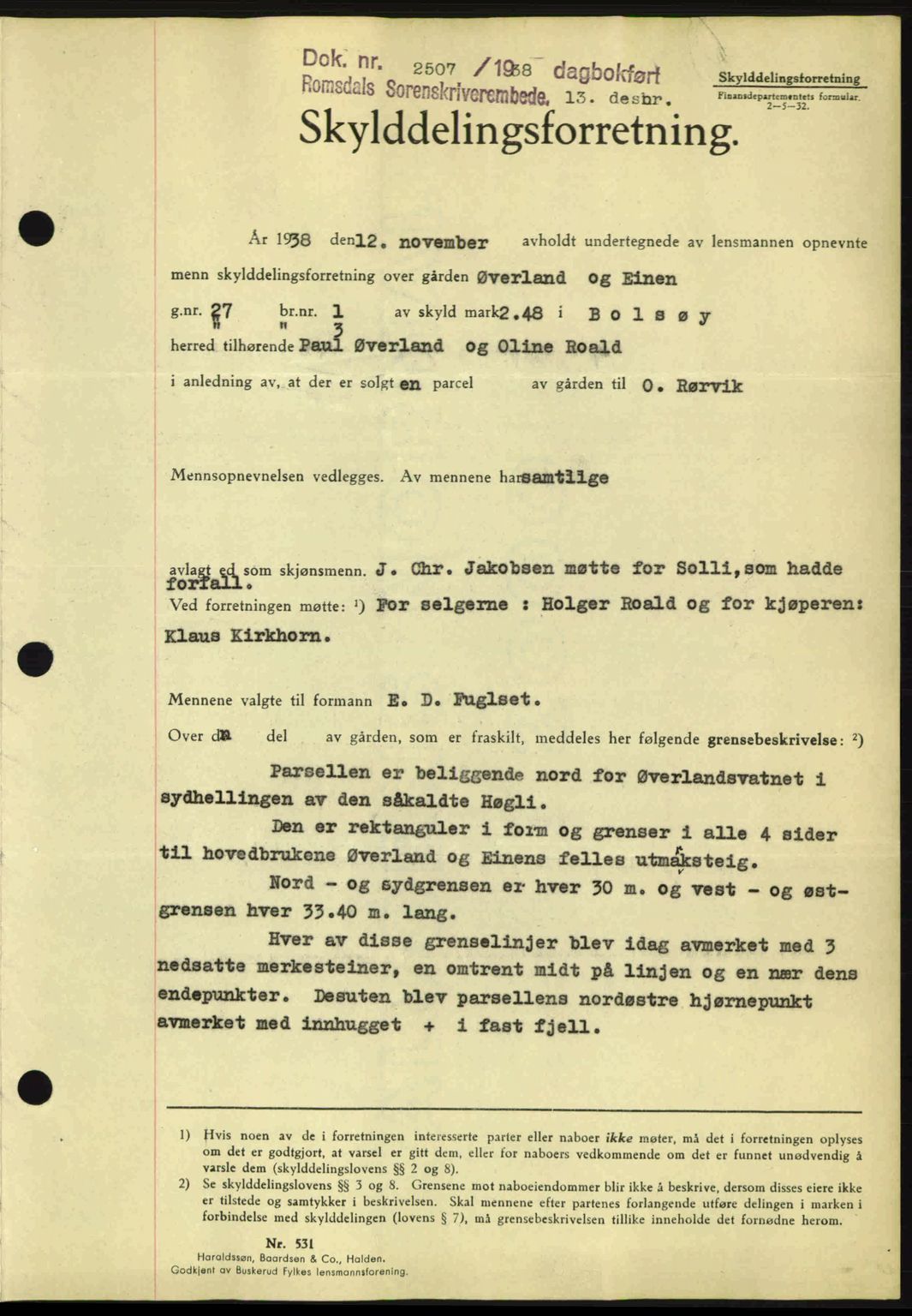 Romsdal sorenskriveri, AV/SAT-A-4149/1/2/2C: Mortgage book no. A6, 1938-1939, Diary no: : 2507/1938