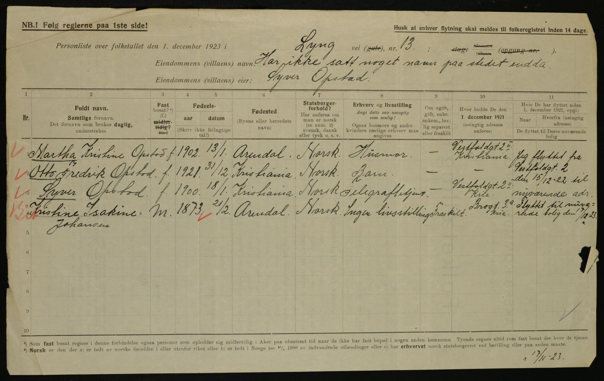 , Municipal Census 1923 for Aker, 1923, p. 41983