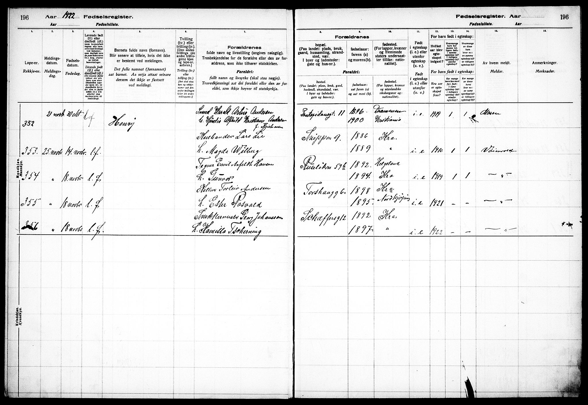 Sagene prestekontor Kirkebøker, AV/SAO-A-10796/J/L0002: Birth register no. 2, 1920-1922, p. 196