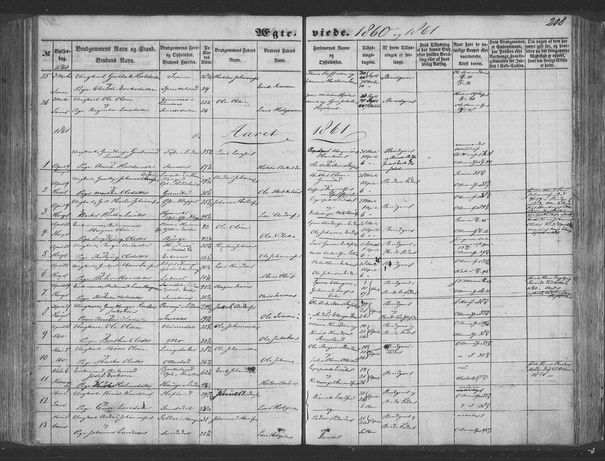 Hosanger sokneprestembete, SAB/A-75801/H/Haa: Parish register (official) no. A 8, 1849-1863, p. 208