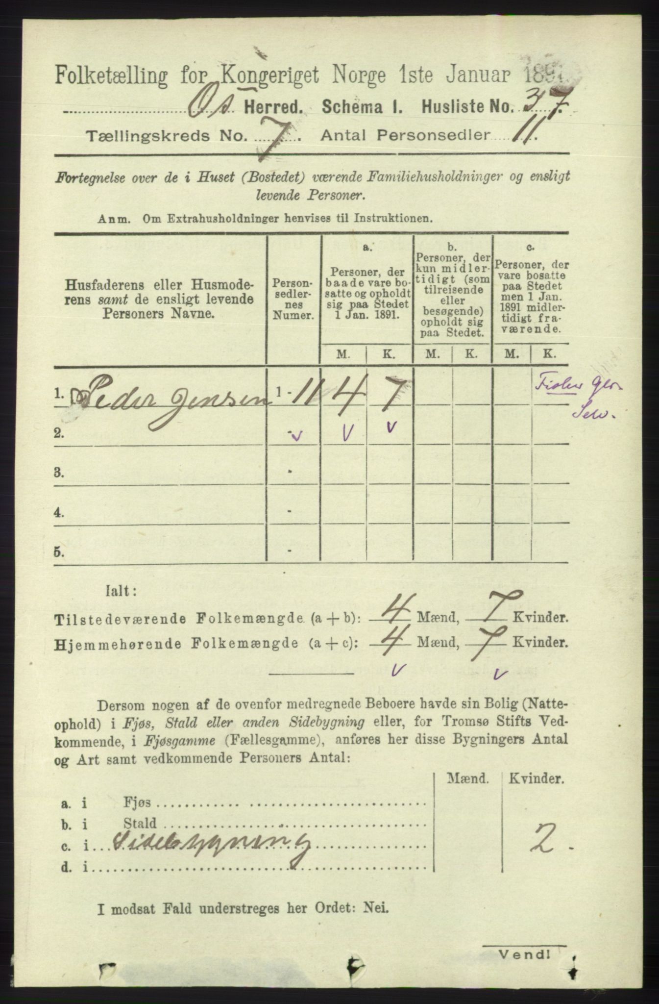 RA, 1891 census for 1243 Os, 1891, p. 1614