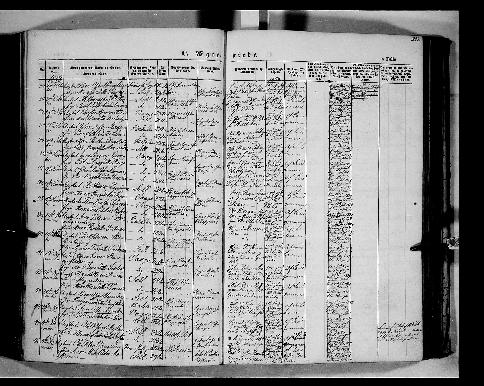 Vågå prestekontor, AV/SAH-PREST-076/H/Ha/Haa/L0006: Parish register (official) no. 6 /1, 1856-1872, p. 262