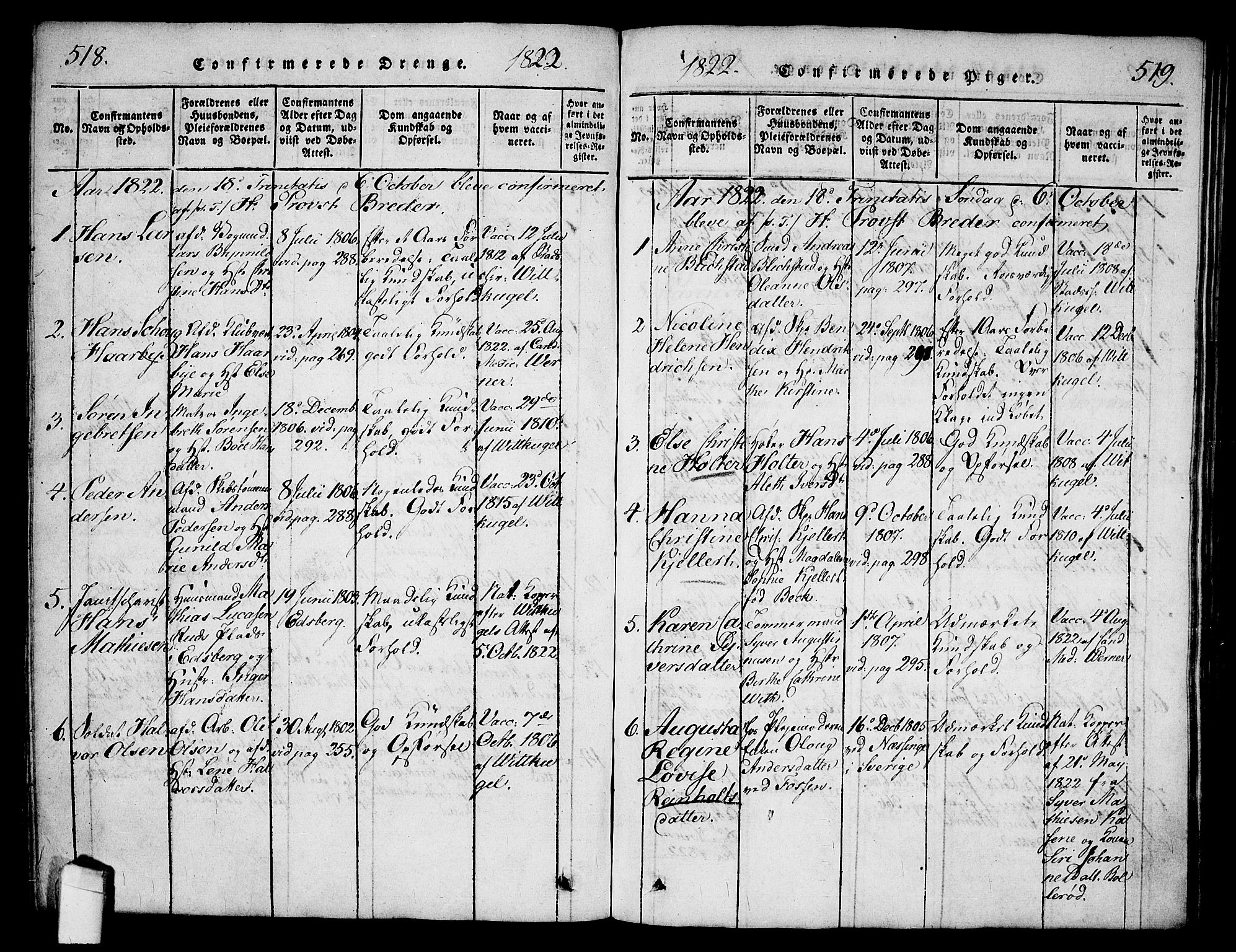 Halden prestekontor Kirkebøker, SAO/A-10909/G/Ga/L0001: Parish register (copy) no. 1, 1815-1833, p. 518-519