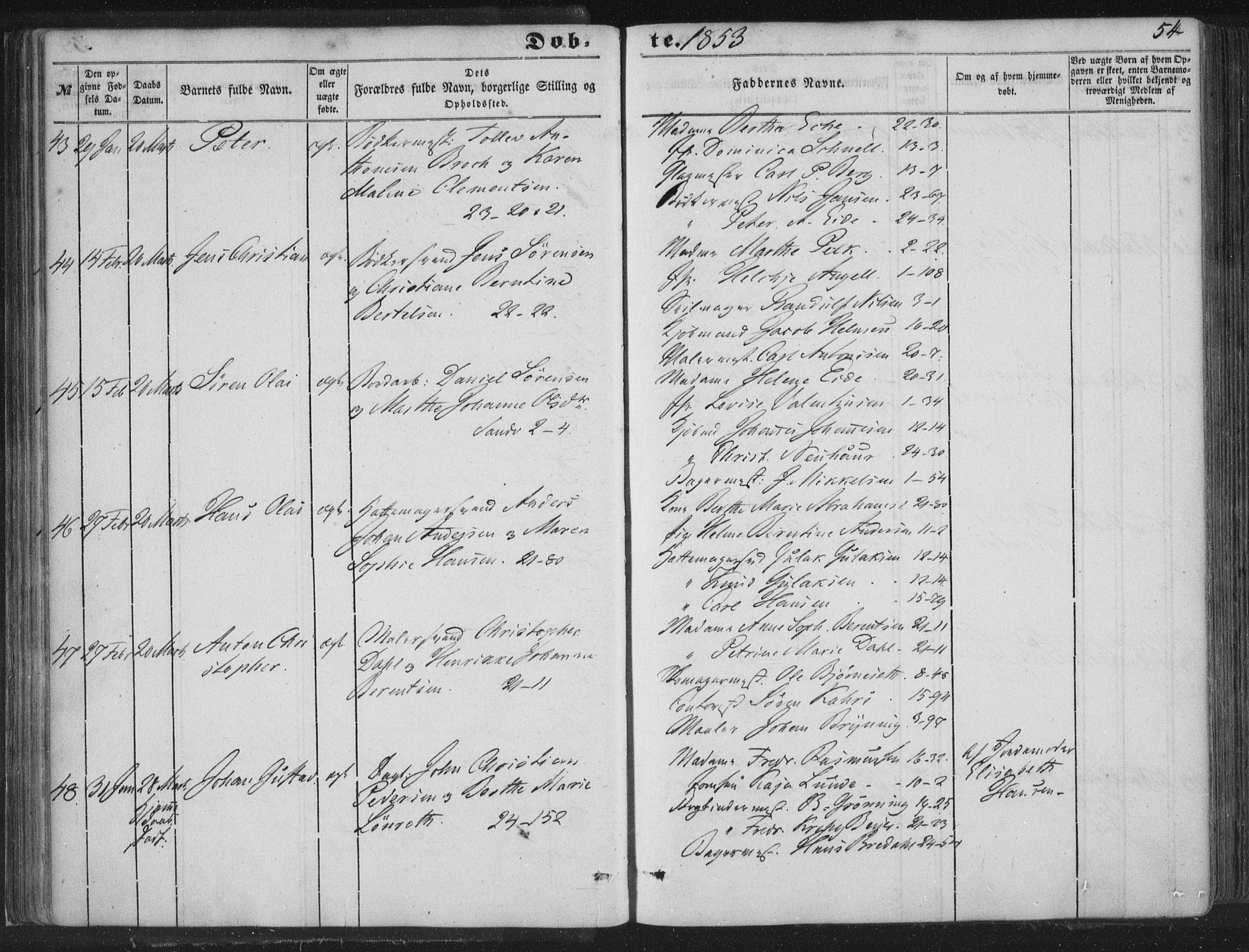 Korskirken sokneprestembete, SAB/A-76101/H/Haa/L0017: Parish register (official) no. B 3, 1851-1857, p. 54