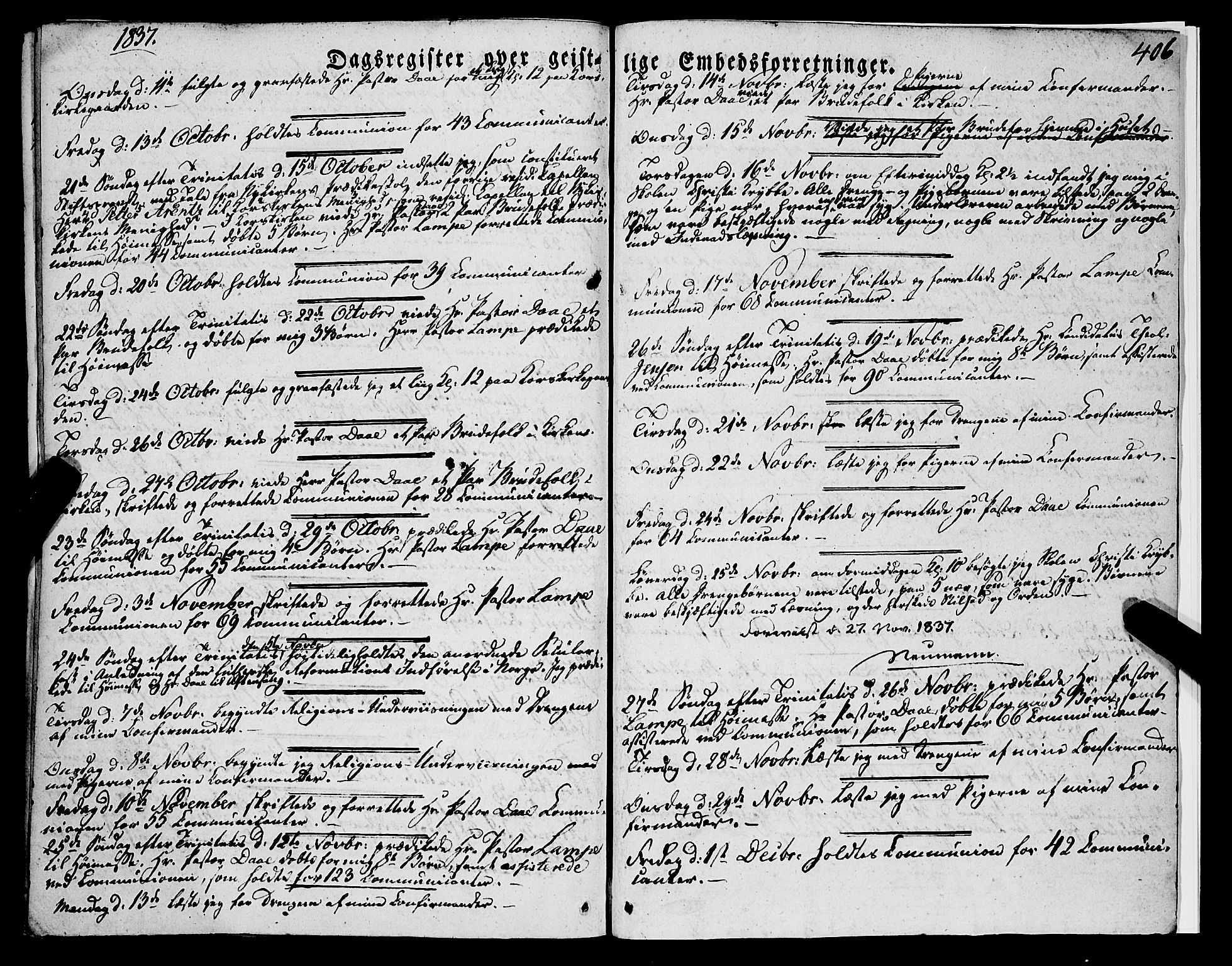 Korskirken sokneprestembete, AV/SAB-A-76101/H/Haa/L0050: Parish register (official) no. F 1, 1821-1869, p. 406