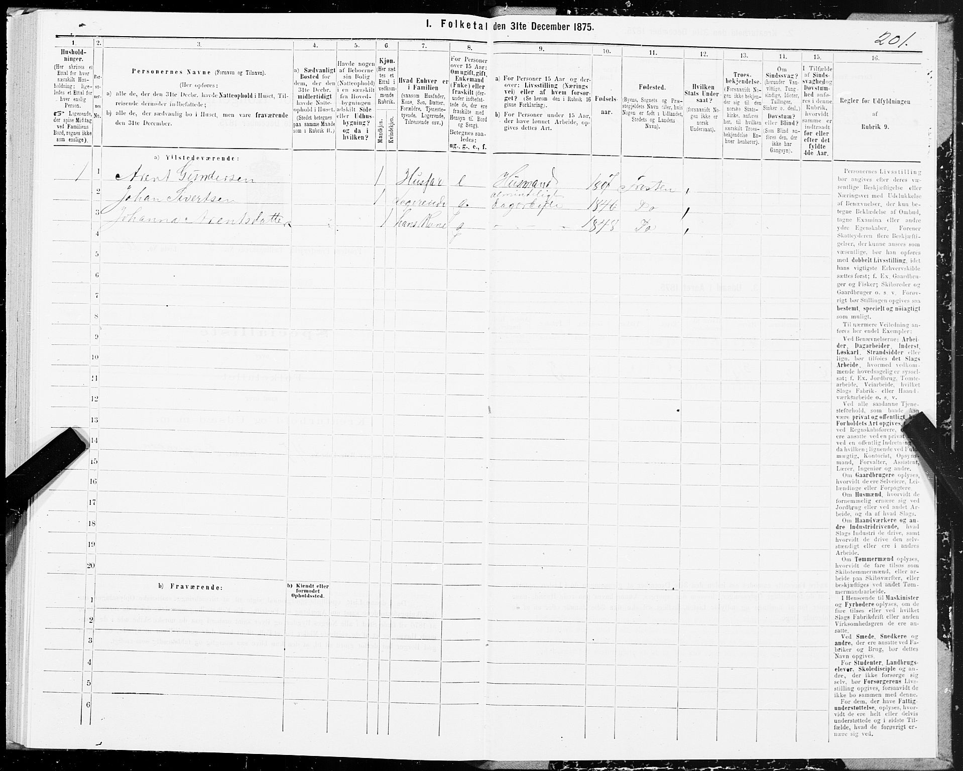 SAT, 1875 census for 1717P Frosta, 1875, p. 3201