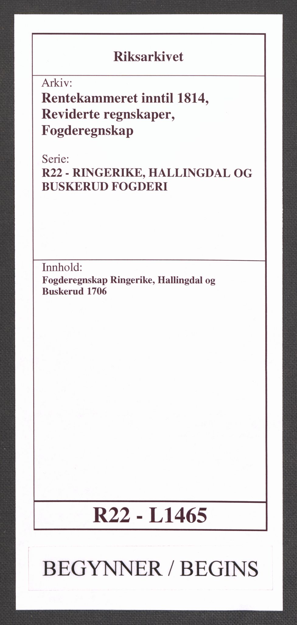 Rentekammeret inntil 1814, Reviderte regnskaper, Fogderegnskap, AV/RA-EA-4092/R22/L1465: Fogderegnskap Ringerike, Hallingdal og Buskerud, 1706, p. 1