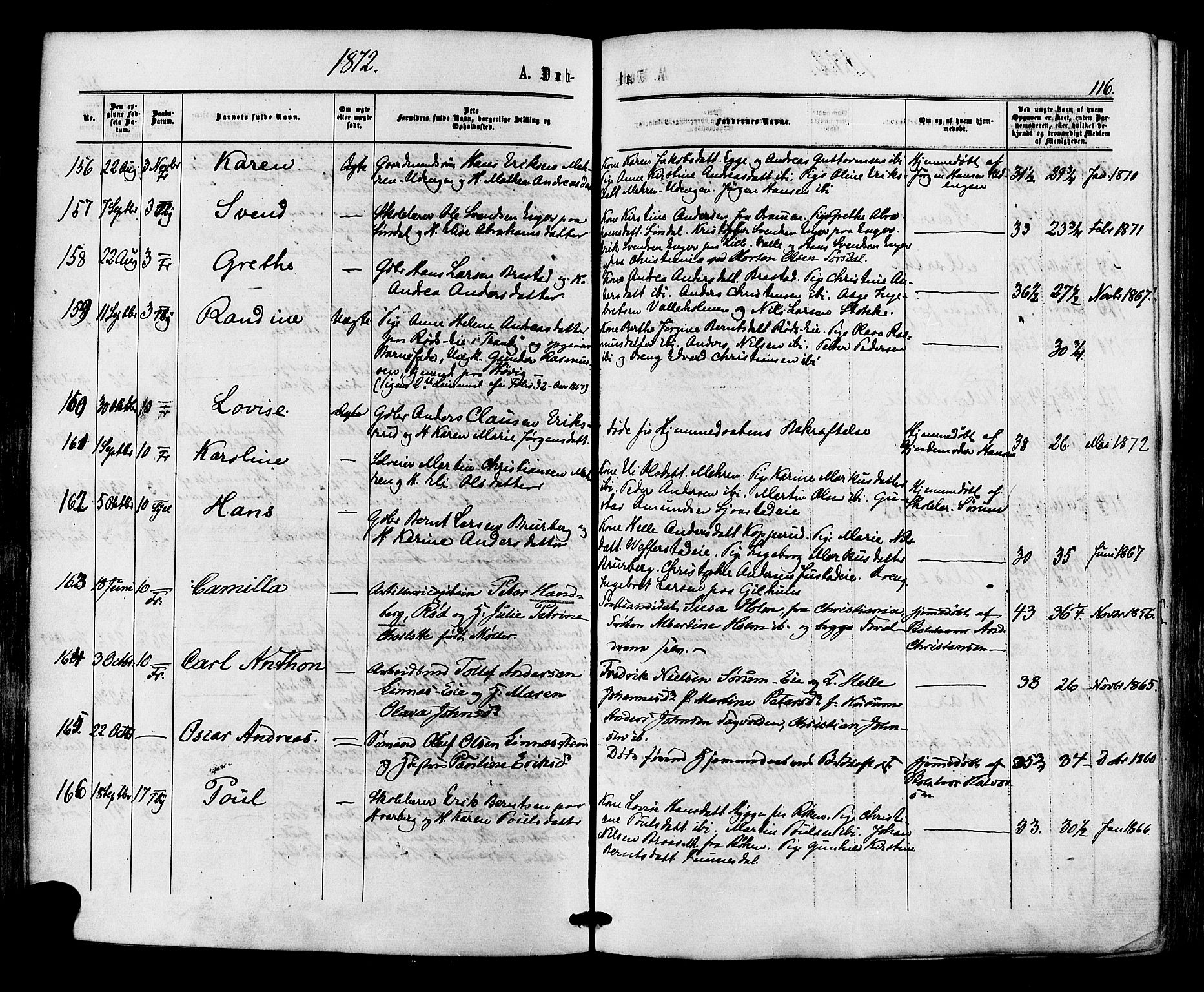 Lier kirkebøker, AV/SAKO-A-230/F/Fa/L0013: Parish register (official) no. I 13, 1865-1874, p. 116