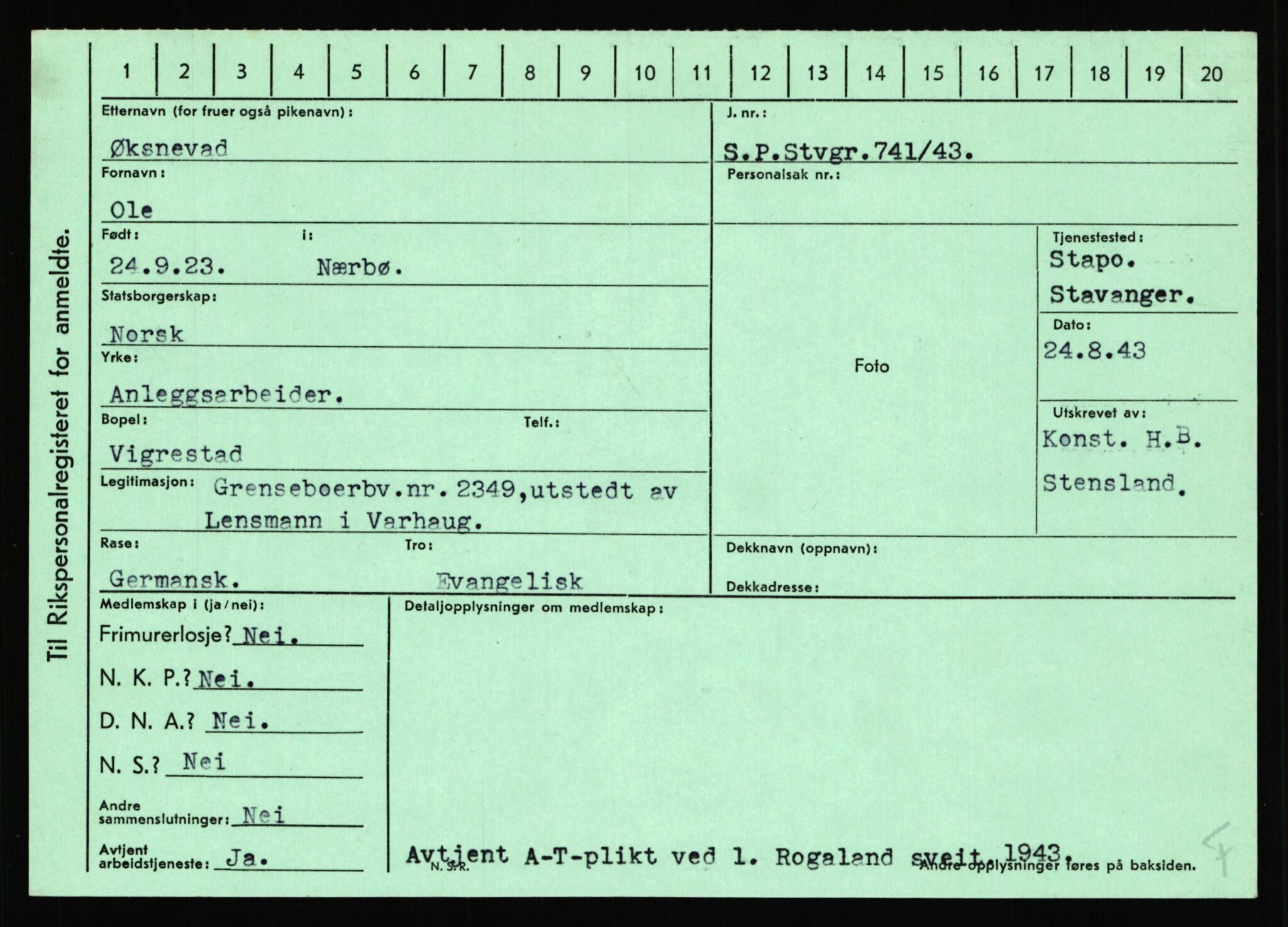 Statspolitiet - Hovedkontoret / Osloavdelingen, AV/RA-S-1329/C/Ca/L0016: Uberg - Øystese, 1943-1945, p. 3598