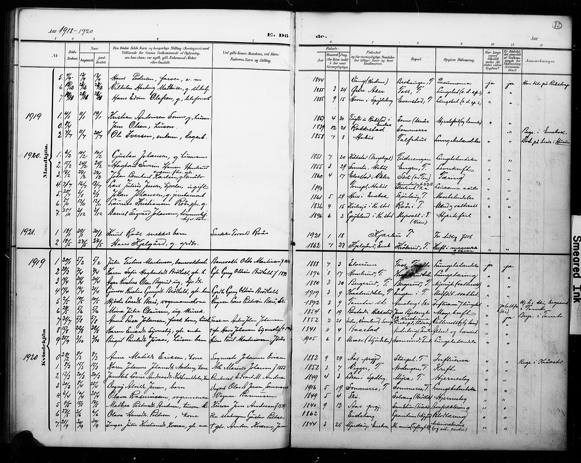 Hobøl prestekontor Kirkebøker, AV/SAO-A-2002/G/Ga/L0001: Parish register (copy) no. I 1, 1905-1927, p. 85