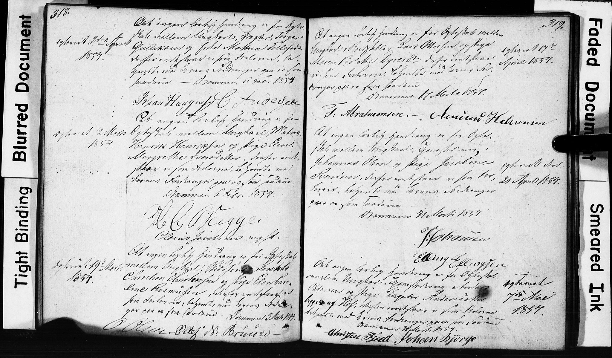 Strømsø kirkebøker, AV/SAKO-A-246/H/Hb/L0002: Best man's statements no. 2, 1815-1857, p. 318-319