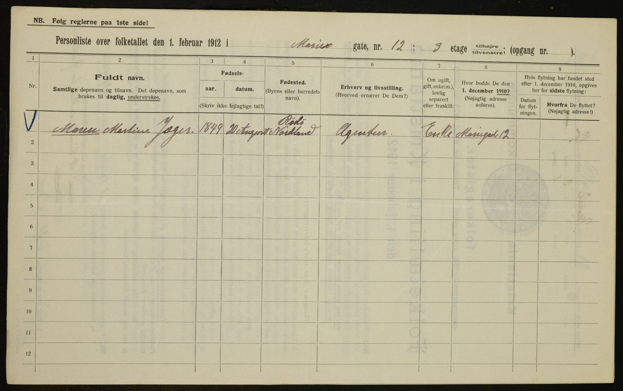 OBA, Municipal Census 1912 for Kristiania, 1912, p. 63352