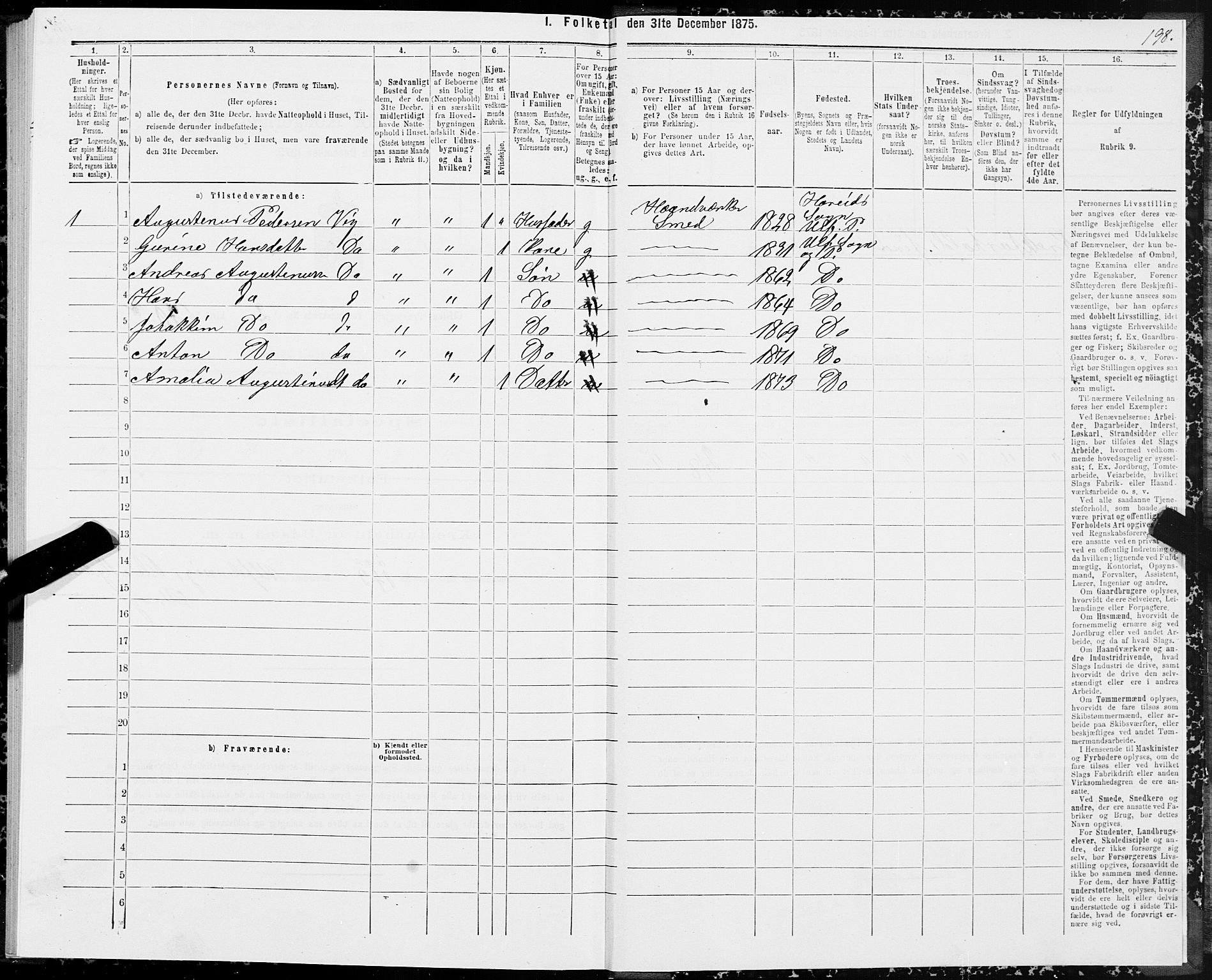 SAT, 1875 census for 1516P Ulstein, 1875, p. 1198