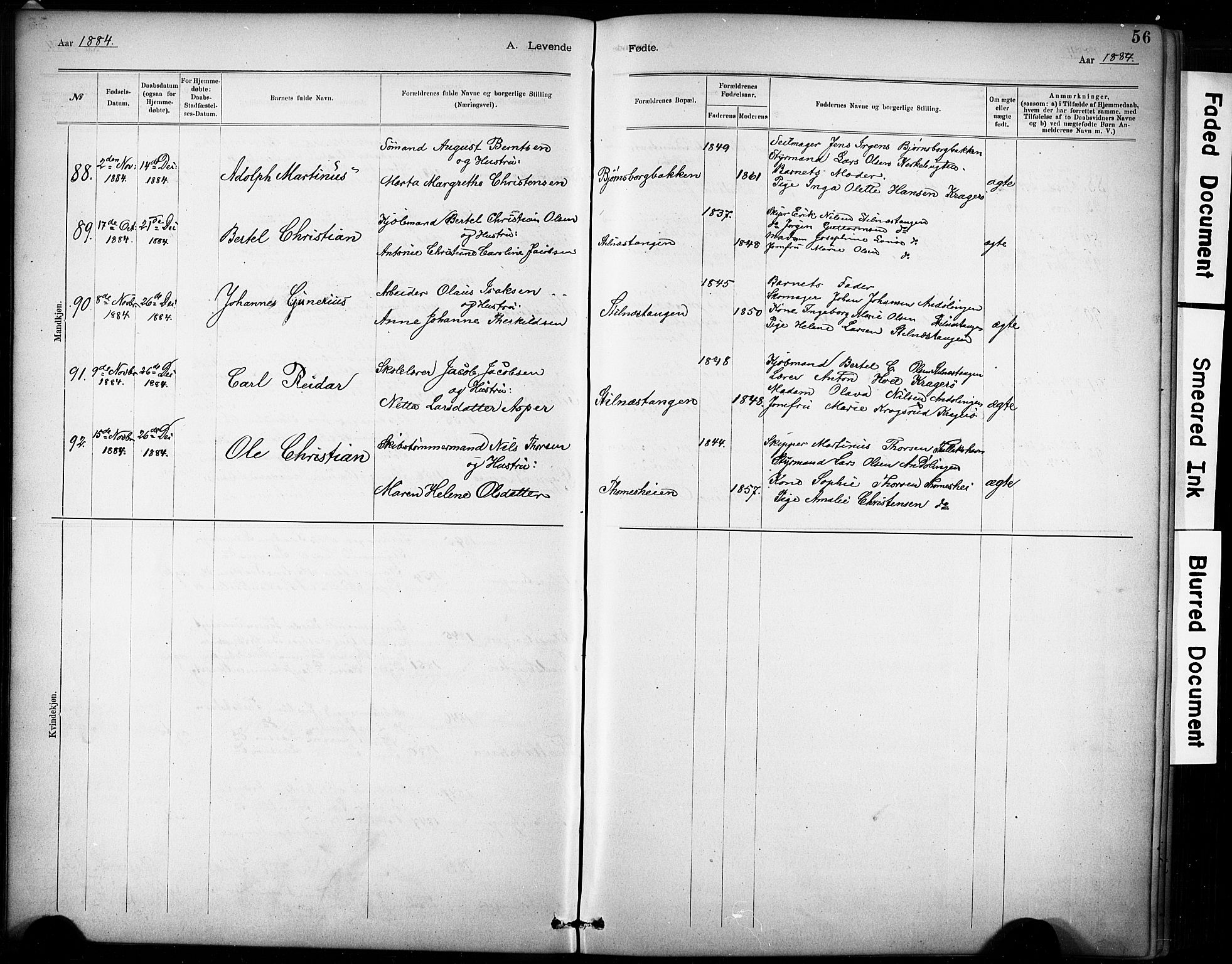 Kragerø kirkebøker, AV/SAKO-A-278/G/Ga/L0007: Parish register (copy) no. 7, 1881-1927, p. 56