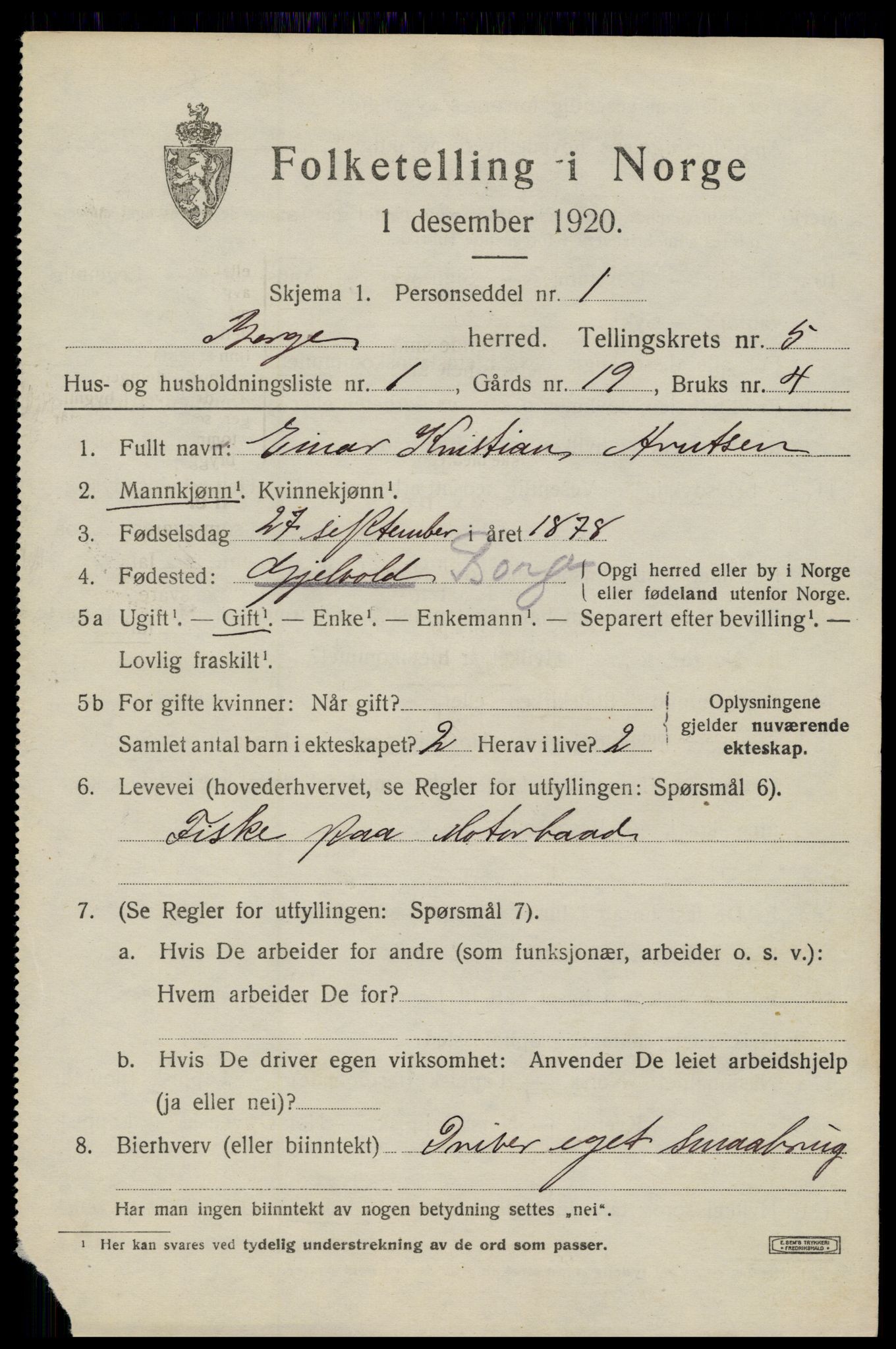SAT, 1920 census for Borge, 1920, p. 5075