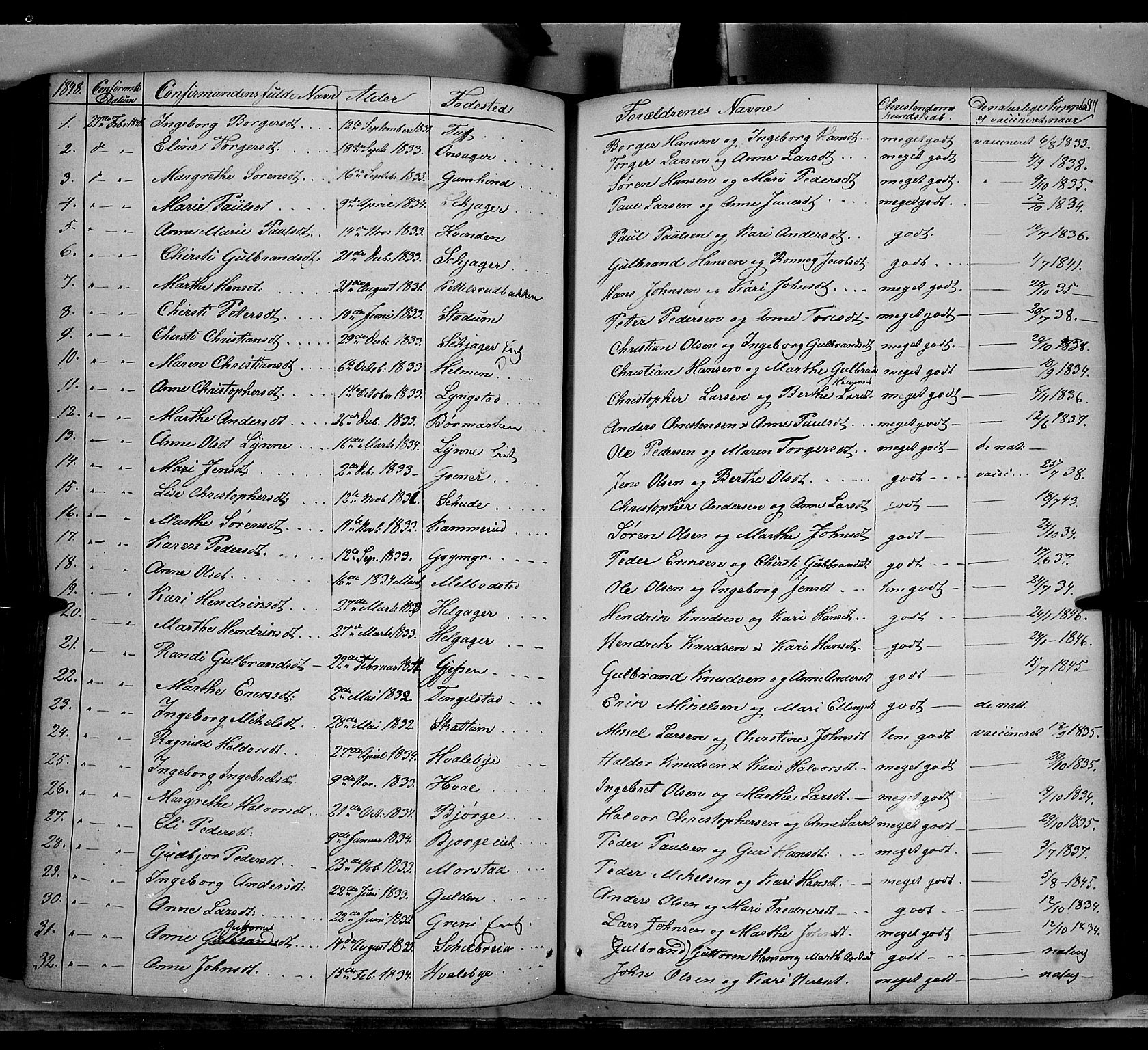 Gran prestekontor, AV/SAH-PREST-112/H/Ha/Haa/L0011: Parish register (official) no. 11, 1842-1856, p. 696-697