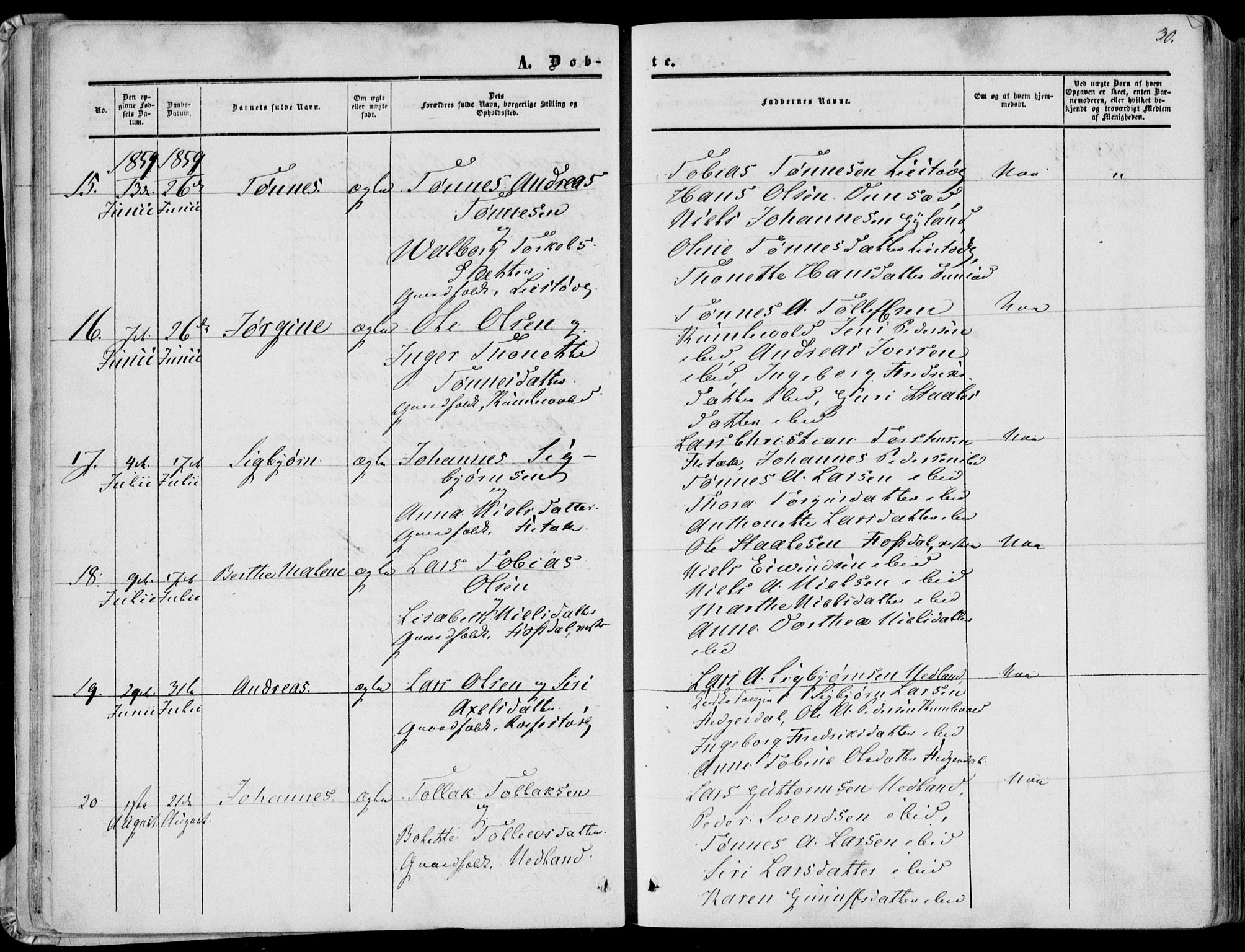 Bakke sokneprestkontor, AV/SAK-1111-0002/F/Fa/Fab/L0002: Parish register (official) no. A 2, 1855-1884, p. 30