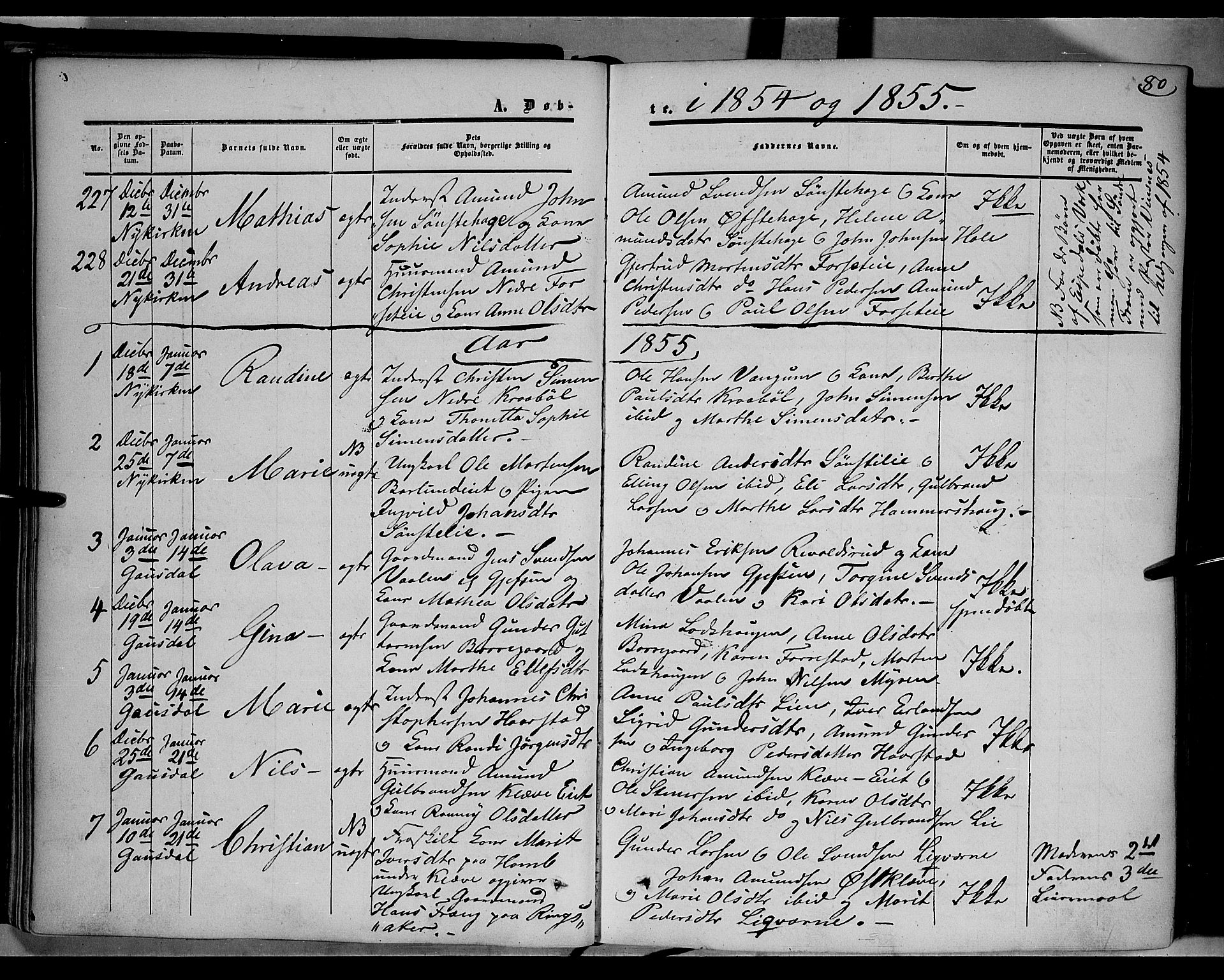 Gausdal prestekontor, SAH/PREST-090/H/Ha/Haa/L0008: Parish register (official) no. 8, 1850-1861, p. 80