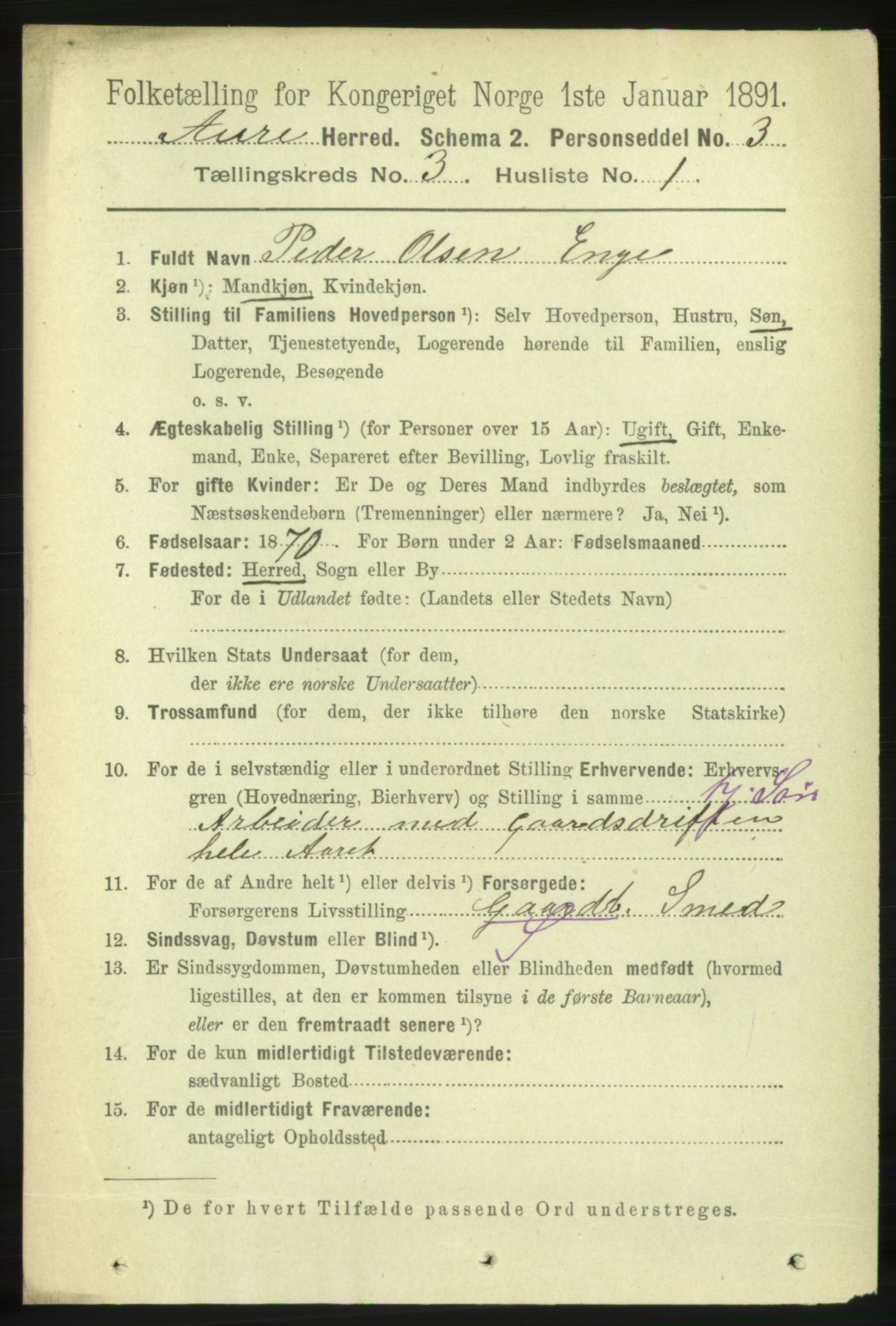 RA, 1891 census for 1569 Aure, 1891, p. 1553