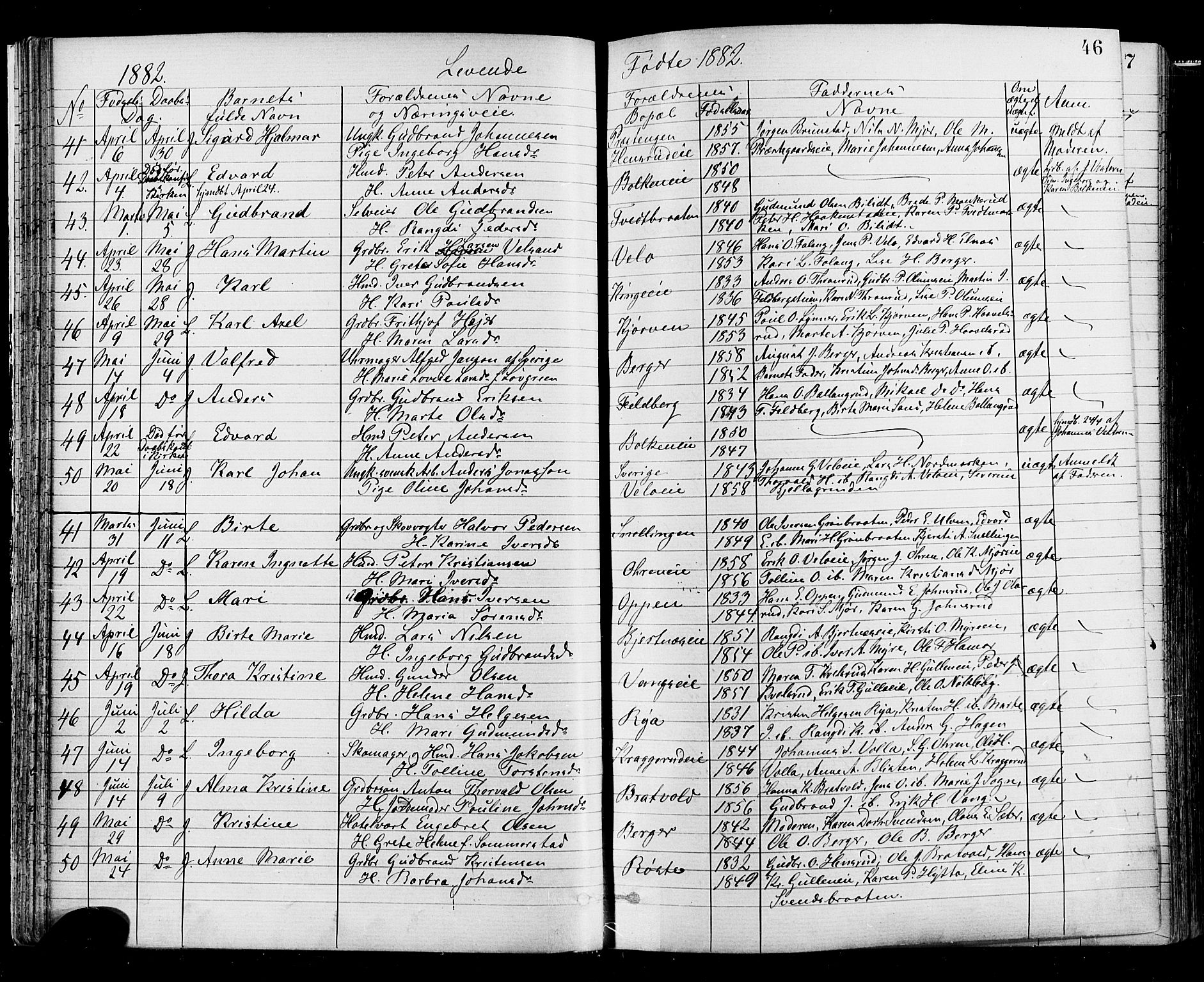 Jevnaker prestekontor, AV/SAH-PREST-116/H/Ha/Haa/L0008: Parish register (official) no. 8, 1877-1890, p. 46