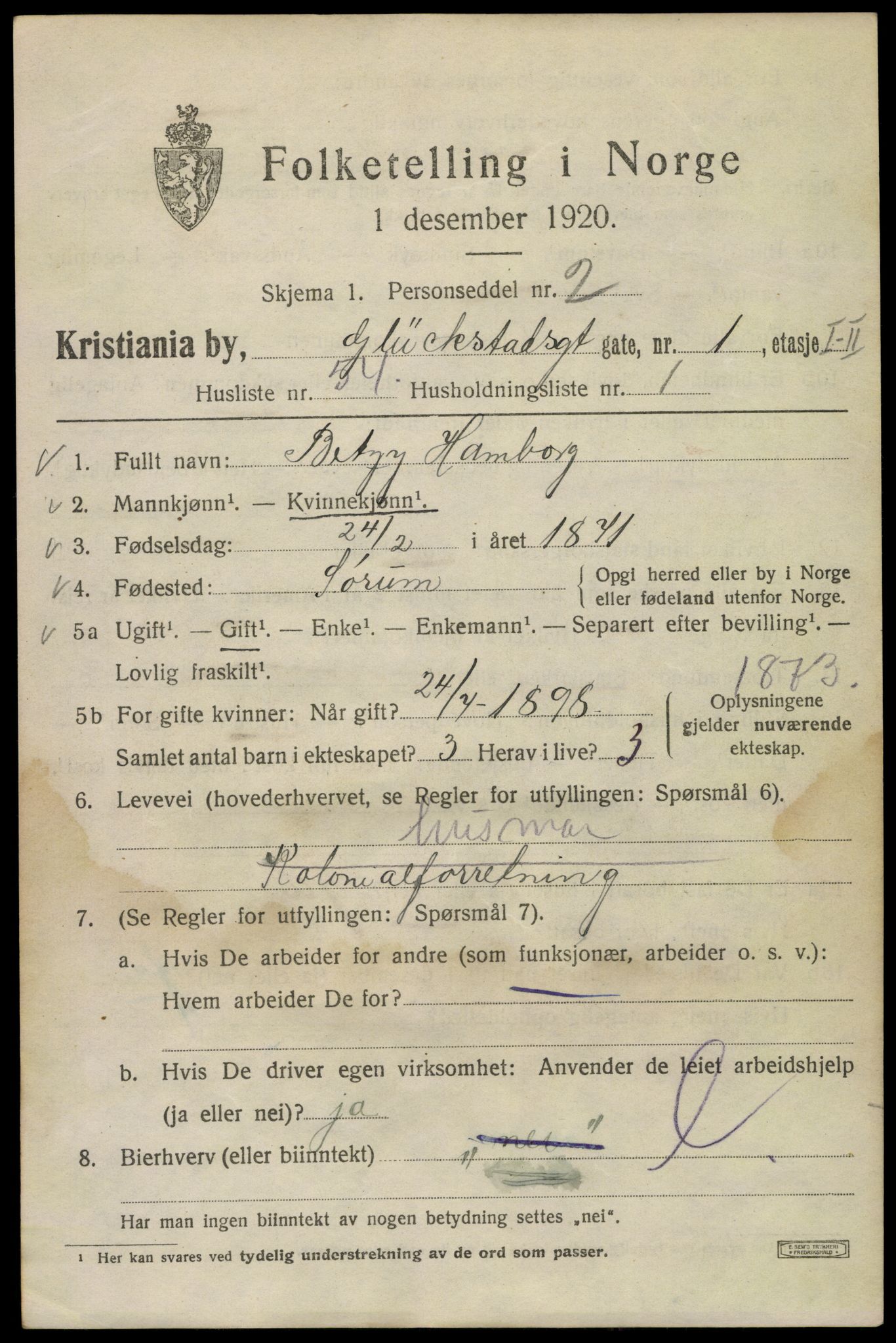 SAO, 1920 census for Kristiania, 1920, p. 250297