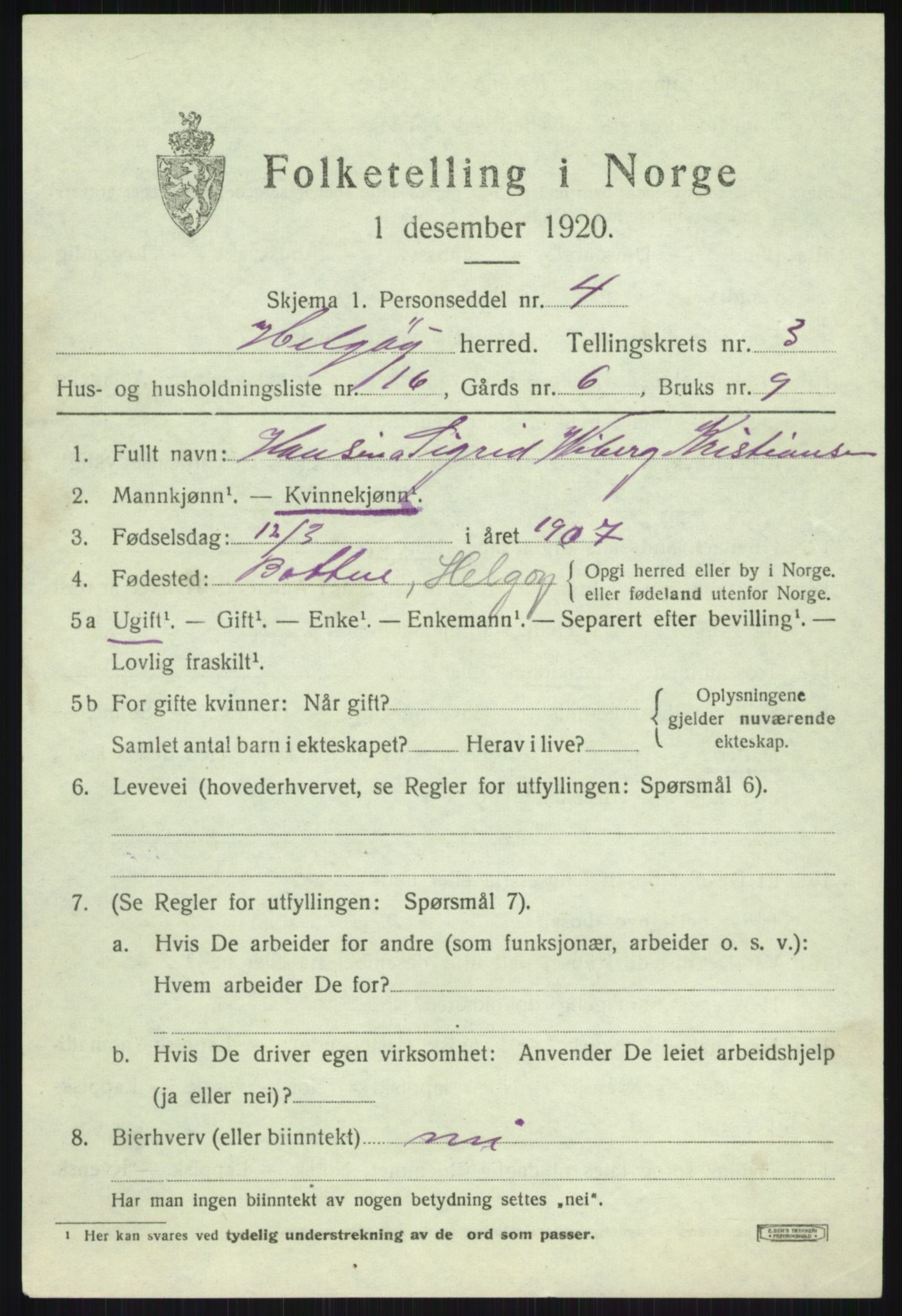 SATØ, 1920 census for Helgøy, 1920, p. 1591