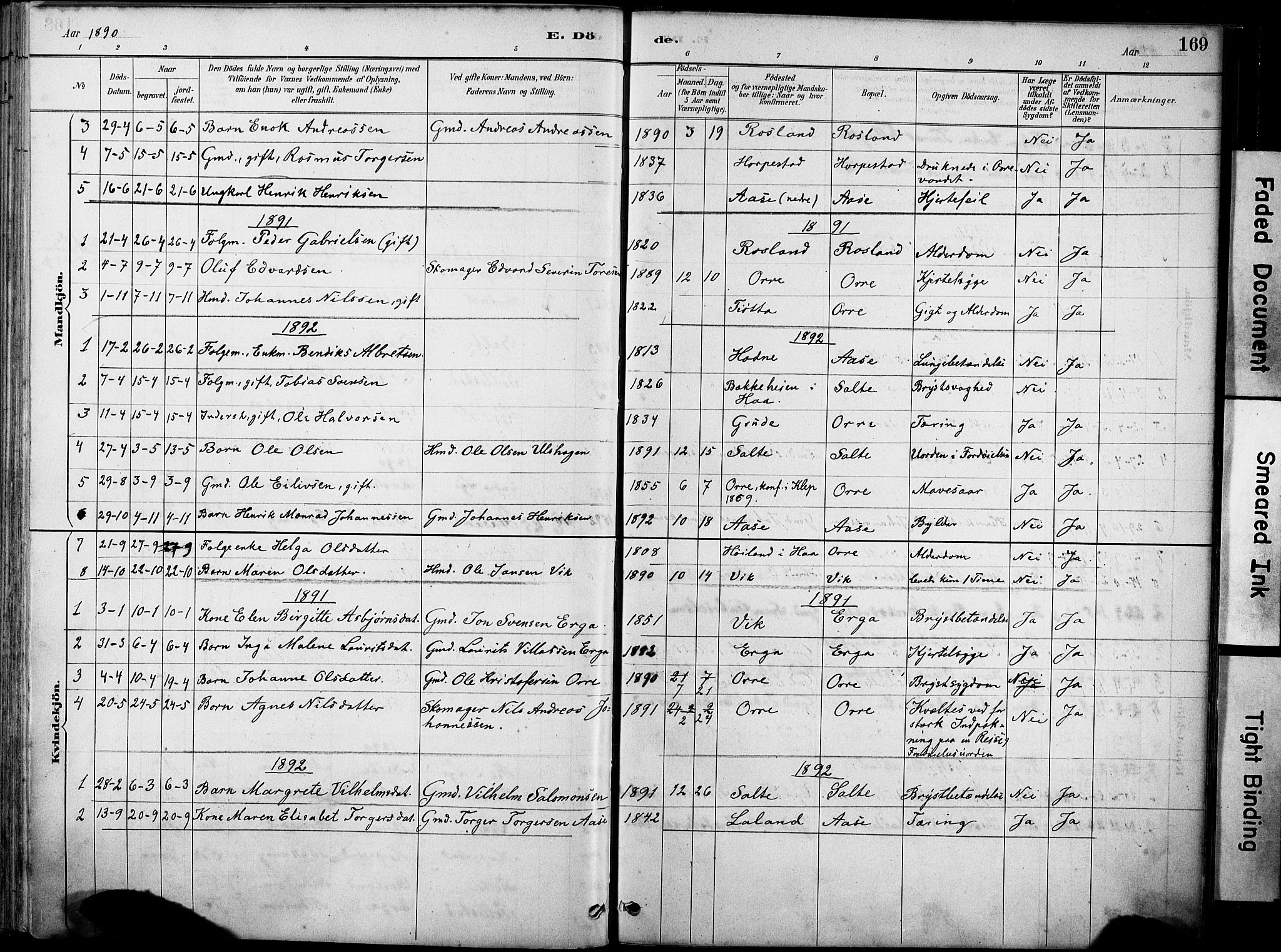 Klepp sokneprestkontor, SAST/A-101803/001/3/30BA/L0007: Parish register (official) no. A 8, 1886-1912, p. 169