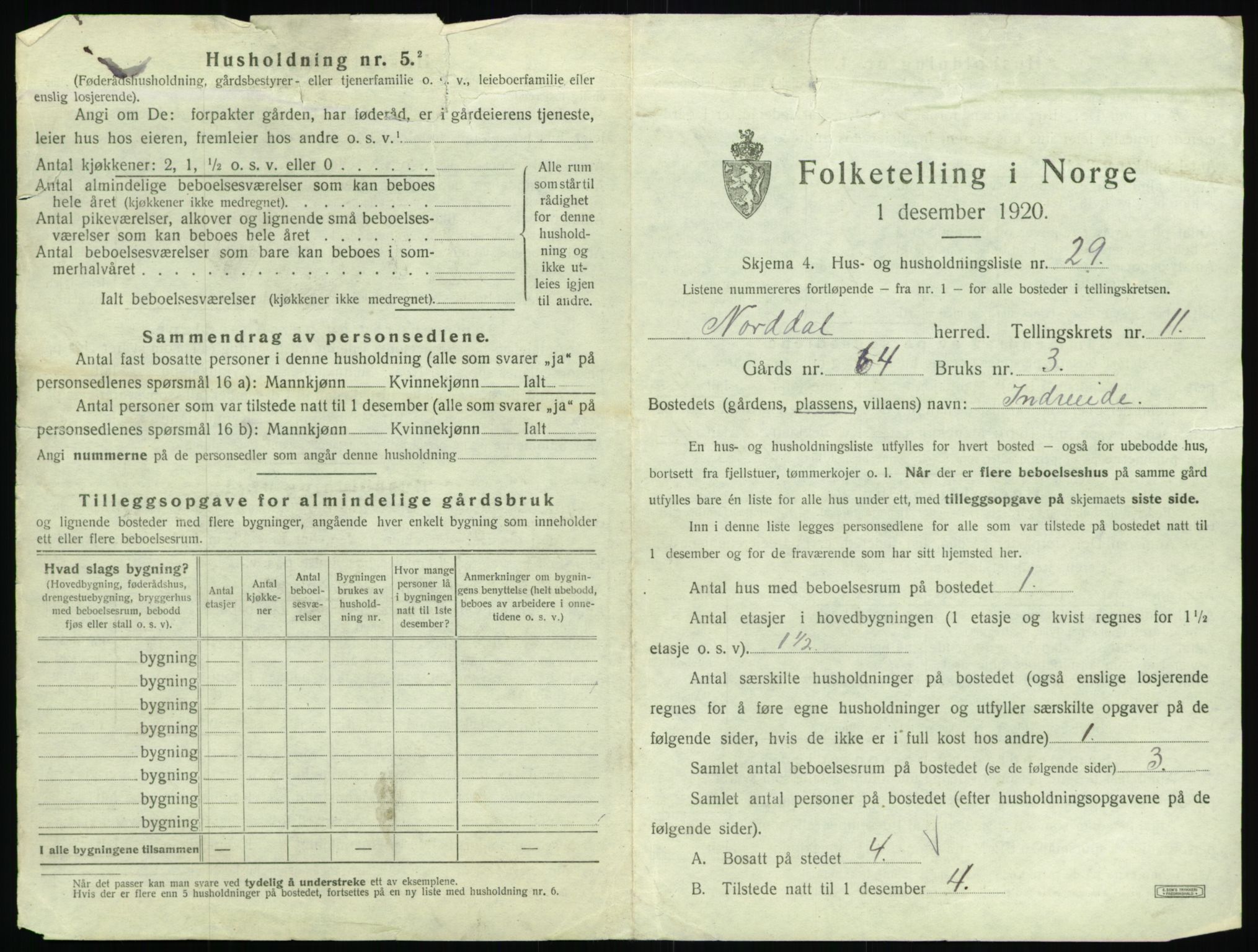 SAT, 1920 census for Norddal, 1920, p. 911