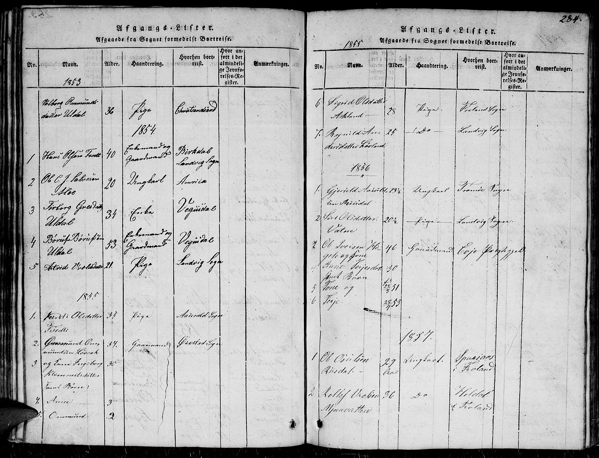 Herefoss sokneprestkontor, SAK/1111-0019/F/Fb/Fbc/L0001: Parish register (copy) no. B 1, 1816-1866, p. 284