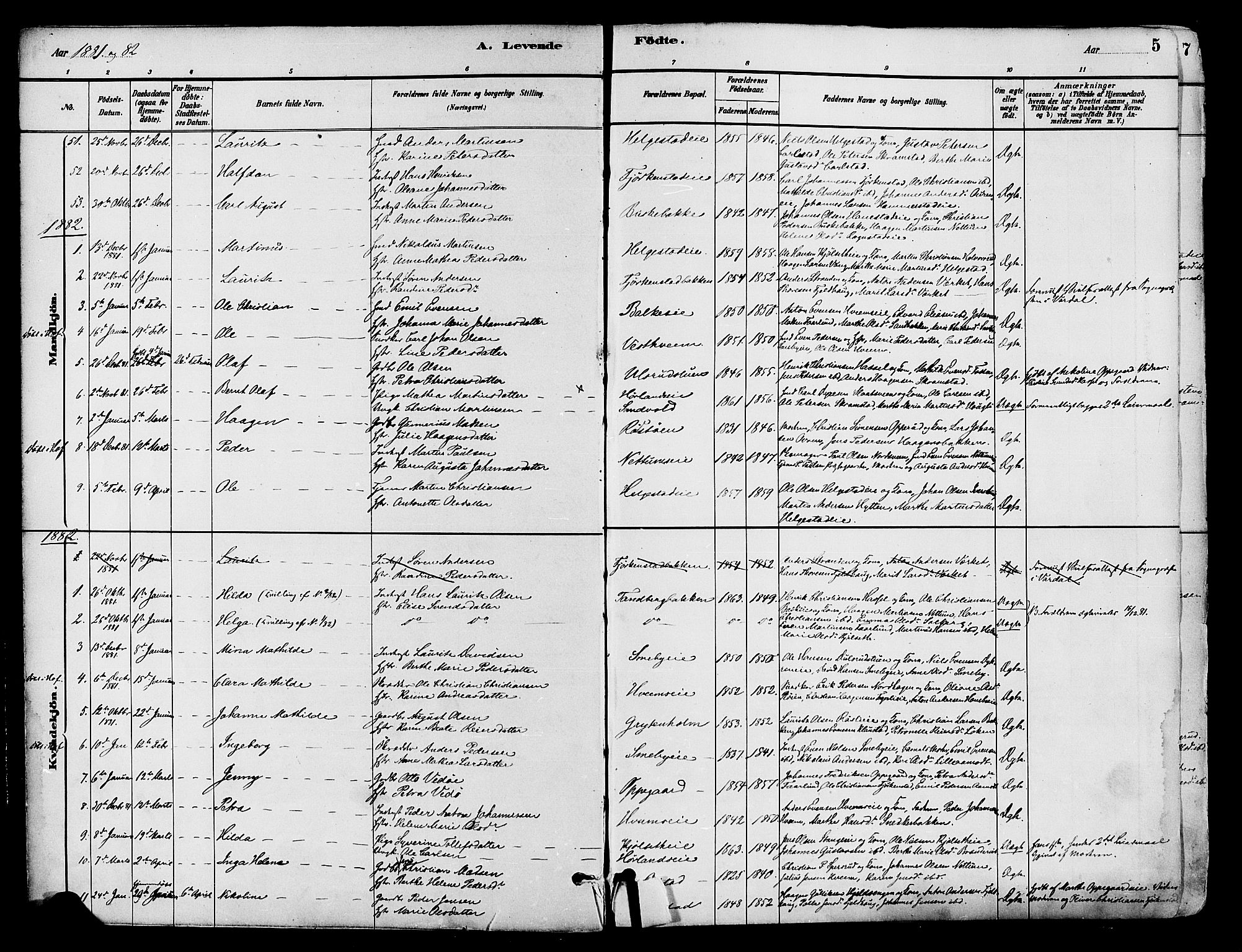 Østre Toten prestekontor, AV/SAH-PREST-104/H/Ha/Haa/L0007: Parish register (official) no. 7, 1881-1896, p. 5