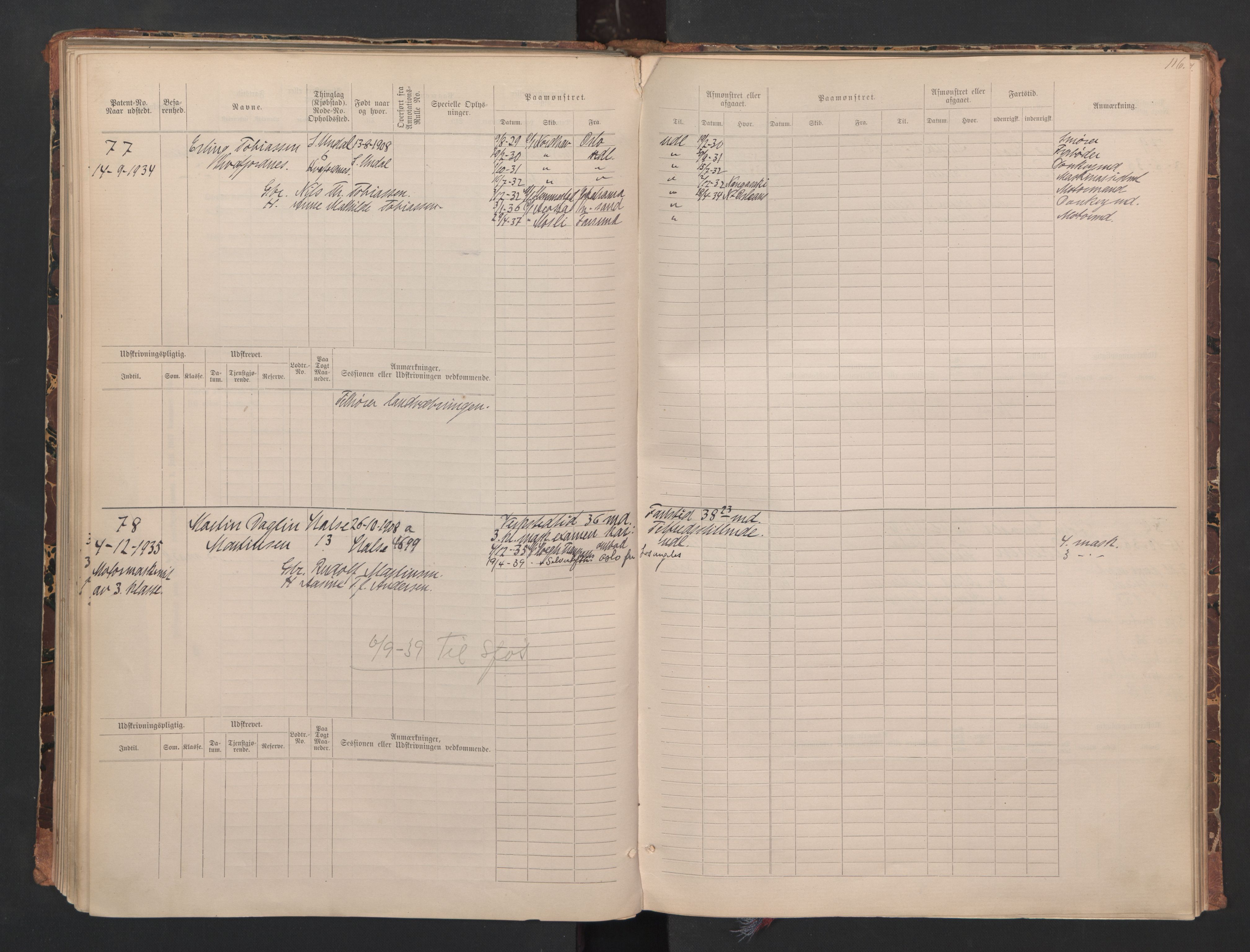 Mandal mønstringskrets, SAK/2031-0016/F/Fa/L0008: Annotasjonsrulle nr 1-3, hovedrulle nr 1-122, maskinister og fyrbøtere, med register, Y-18, 1883-1948, p. 73