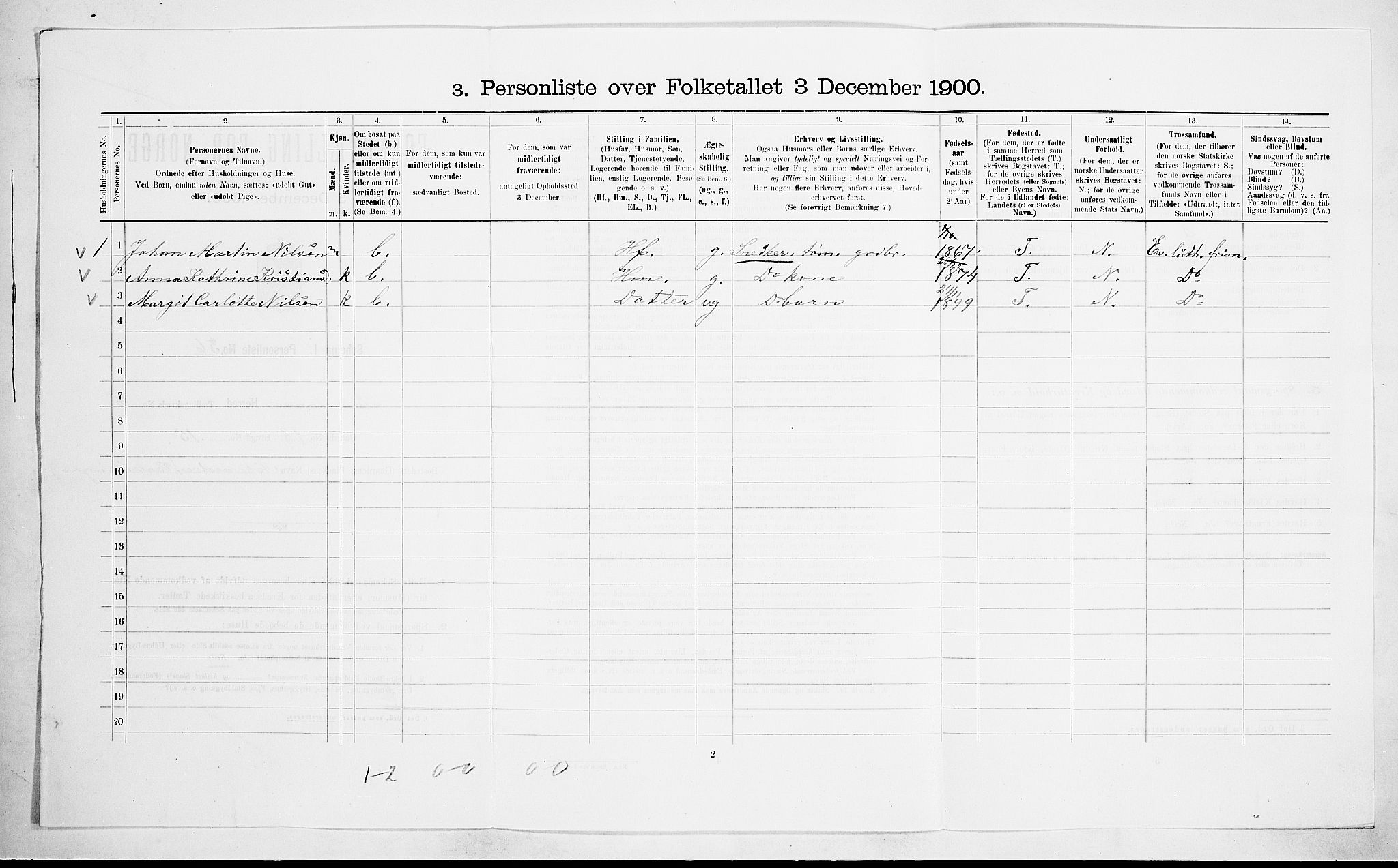 RA, 1900 census for Brunlanes, 1900, p. 927