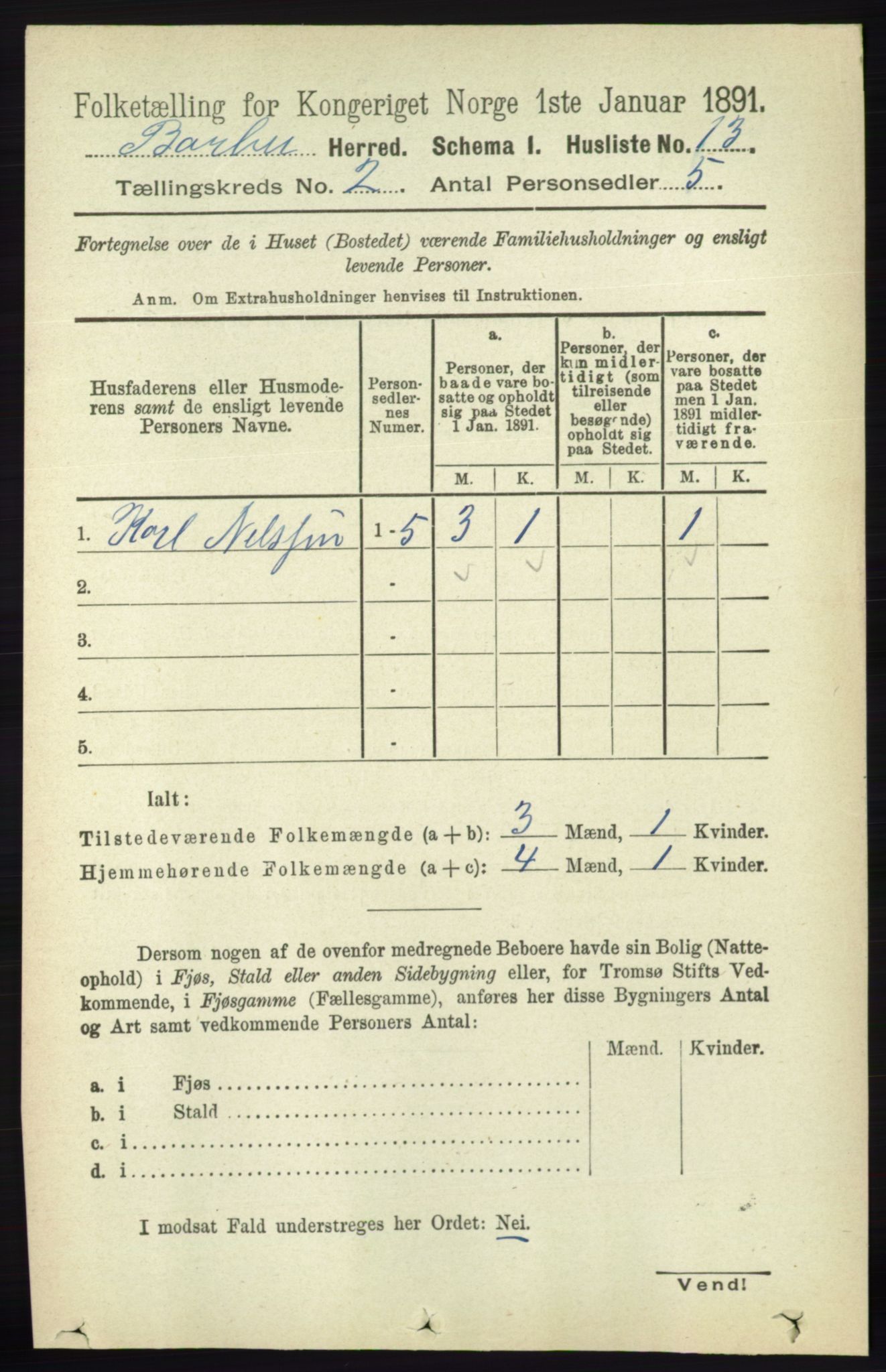 RA, 1891 census for 0990 Barbu, 1891, p. 855