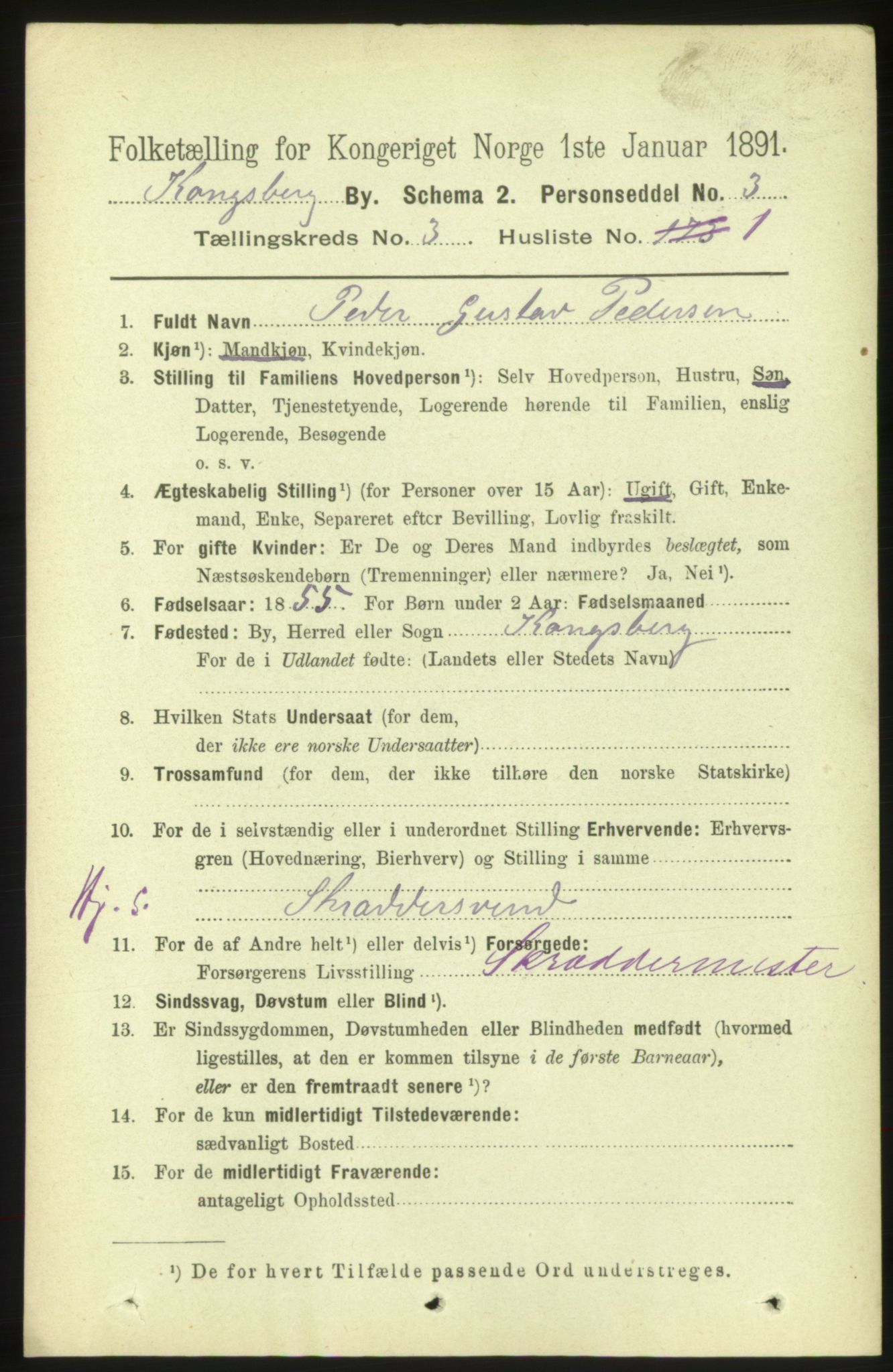 RA, 1891 census for 0604 Kongsberg, 1891, p. 2768