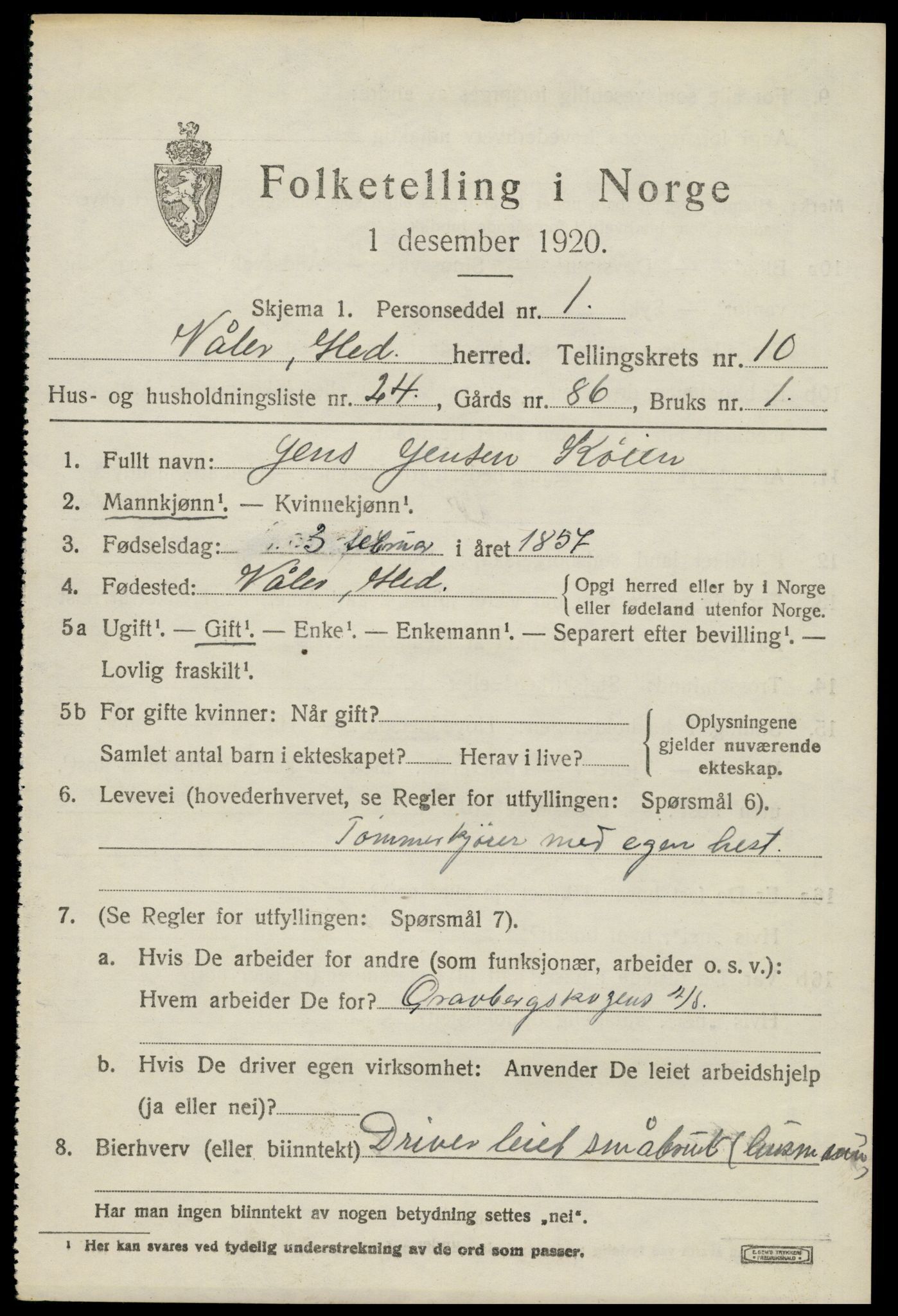 SAH, 1920 census for Våler (Hedmark), 1920, p. 10165