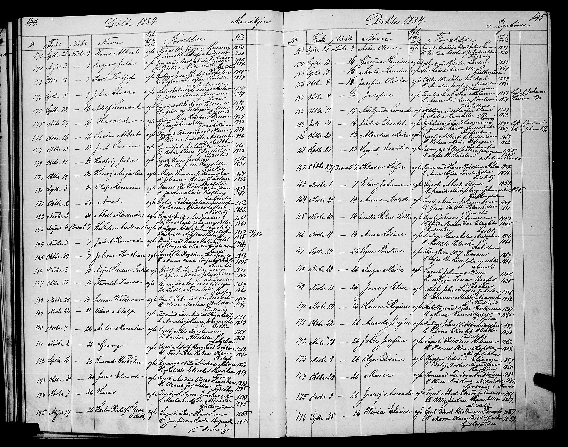 Glemmen prestekontor Kirkebøker, AV/SAO-A-10908/G/Ga/L0005: Parish register (copy) no. 5, 1876-1893, p. 144-145