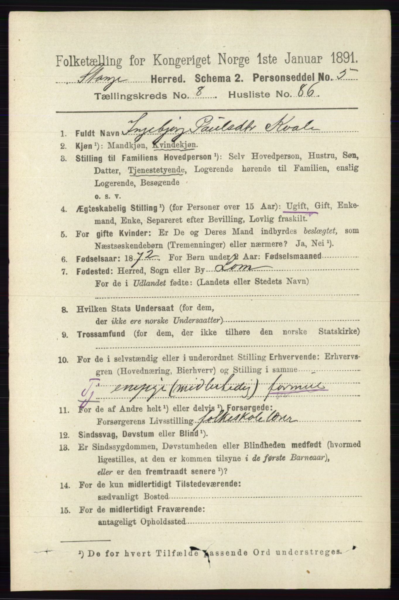 RA, 1891 census for 0417 Stange, 1891, p. 5927
