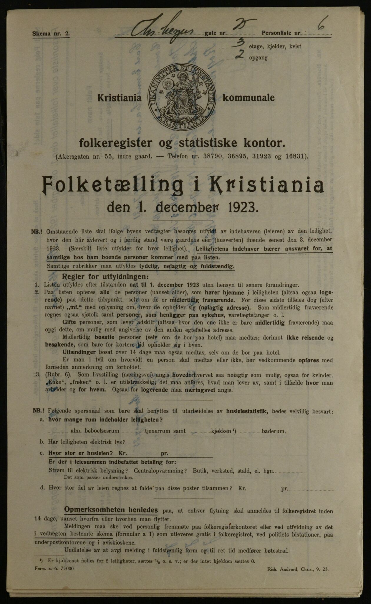 OBA, Municipal Census 1923 for Kristiania, 1923, p. 121483