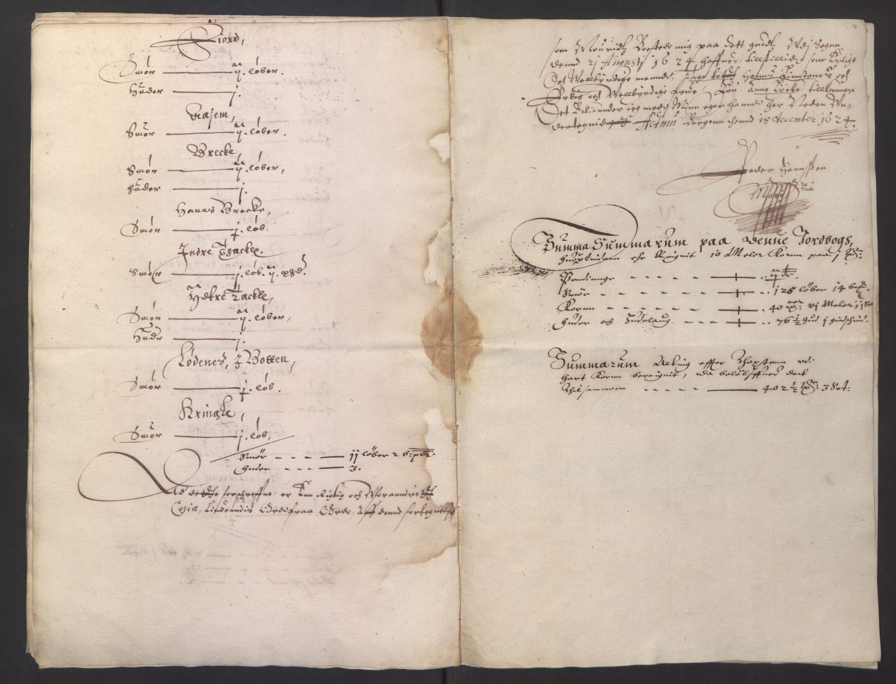 Stattholderembetet 1572-1771, AV/RA-EA-2870/Ek/L0007/0001: Jordebøker til utlikning av rosstjeneste 1624-1626: / Adelsjordebøker, 1624-1625, p. 312