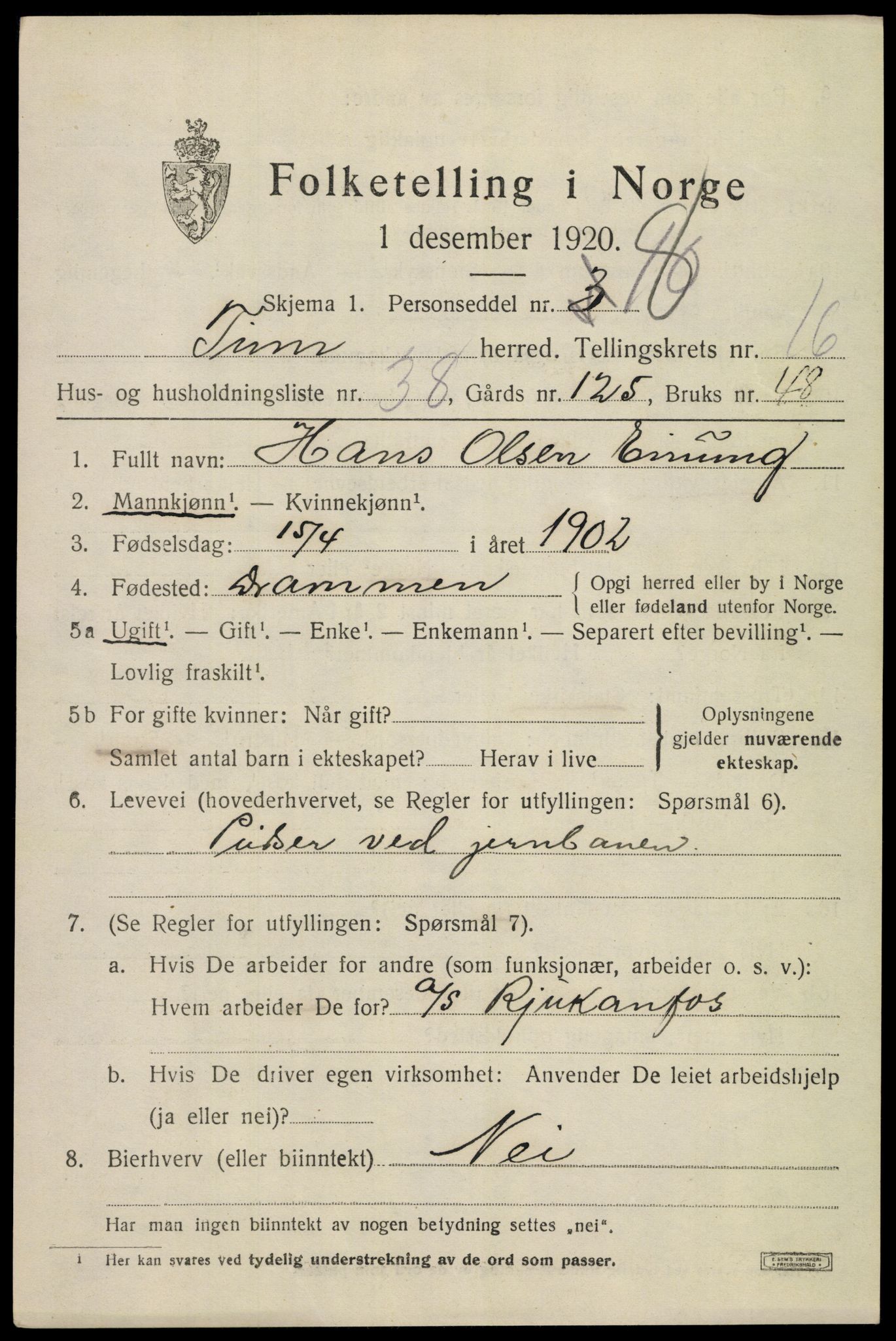 SAKO, 1920 census for Tinn, 1920, p. 17328