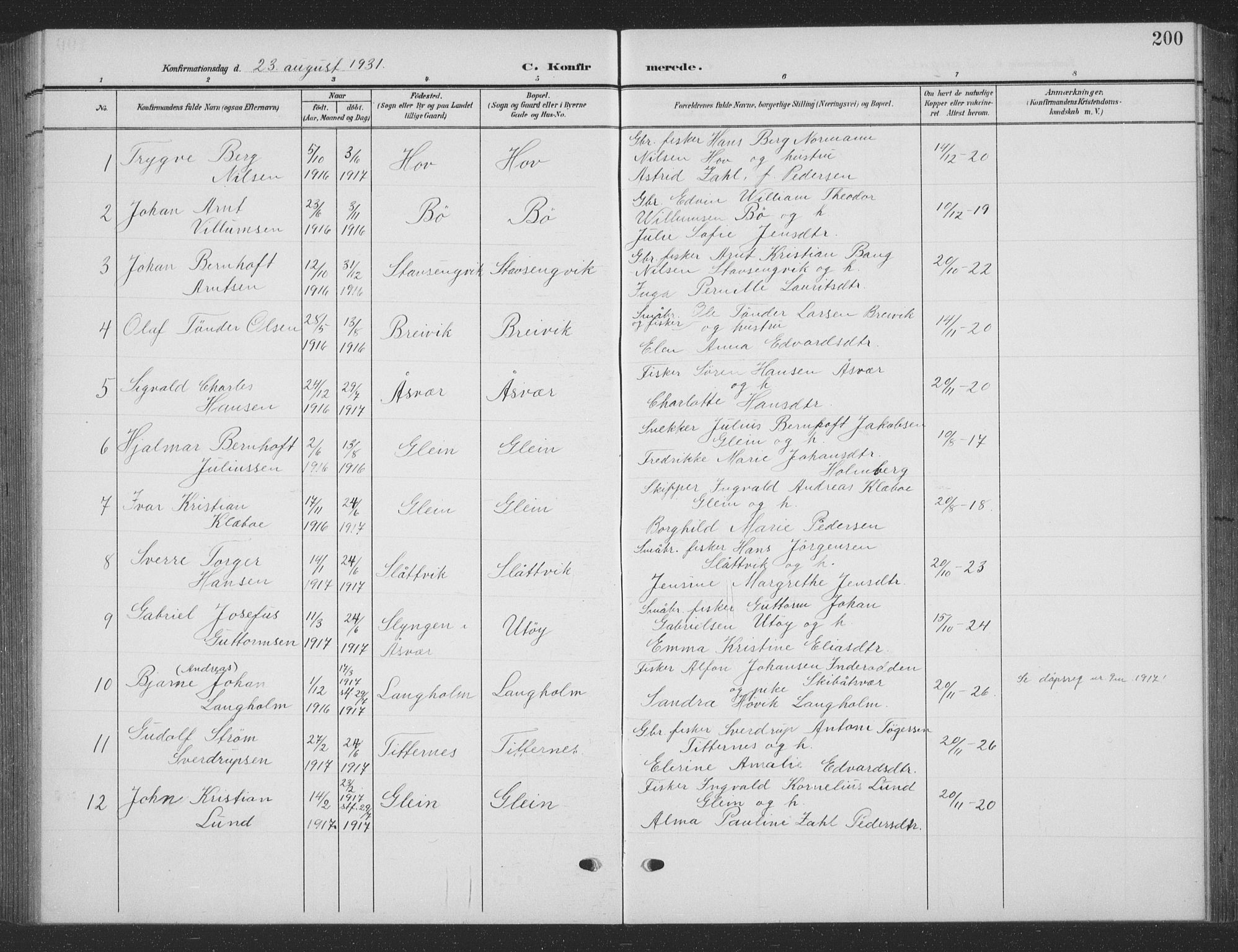 Ministerialprotokoller, klokkerbøker og fødselsregistre - Nordland, SAT/A-1459/835/L0533: Parish register (copy) no. 835C05, 1906-1939, p. 200