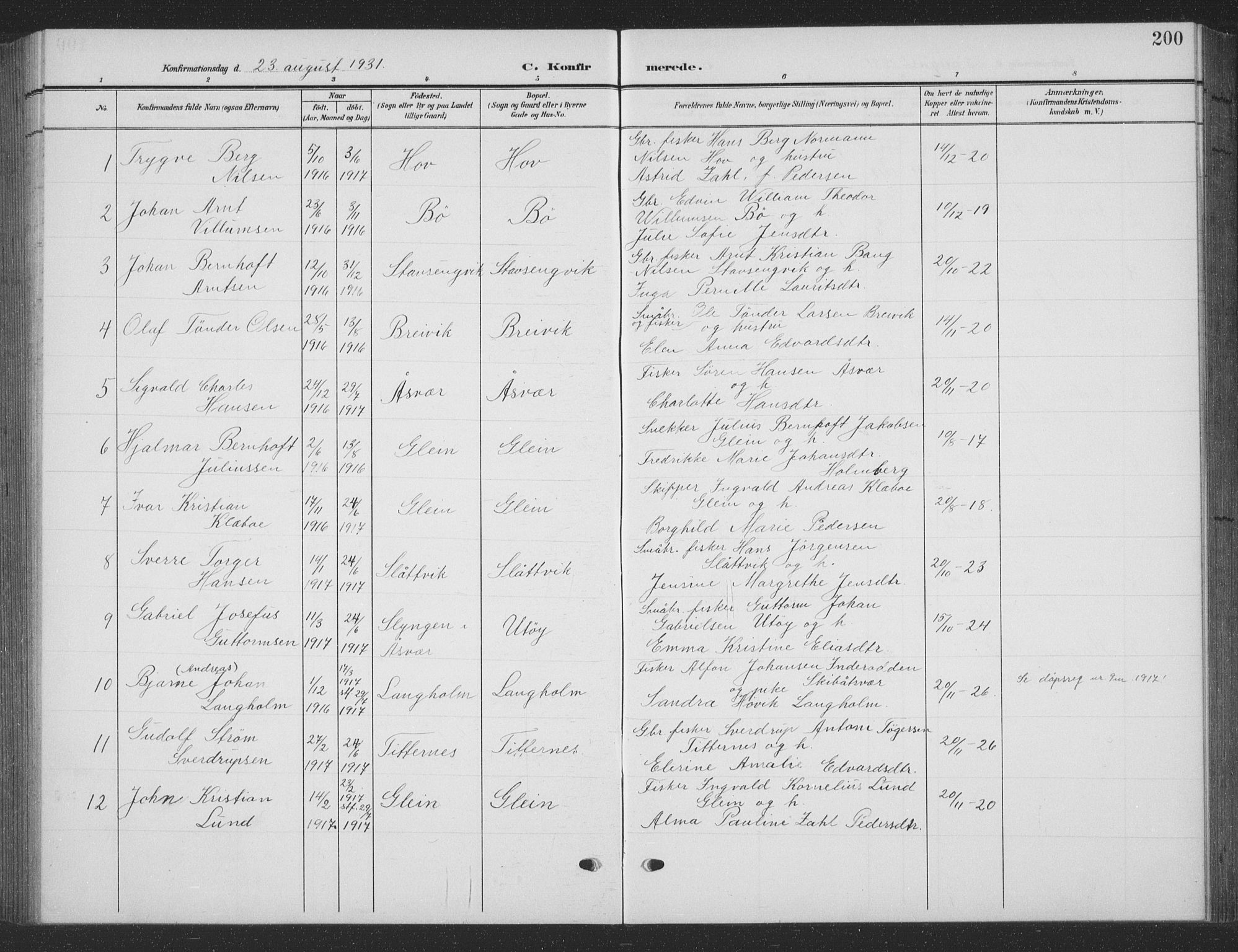 Ministerialprotokoller, klokkerbøker og fødselsregistre - Nordland, AV/SAT-A-1459/835/L0533: Parish register (copy) no. 835C05, 1906-1939, p. 200