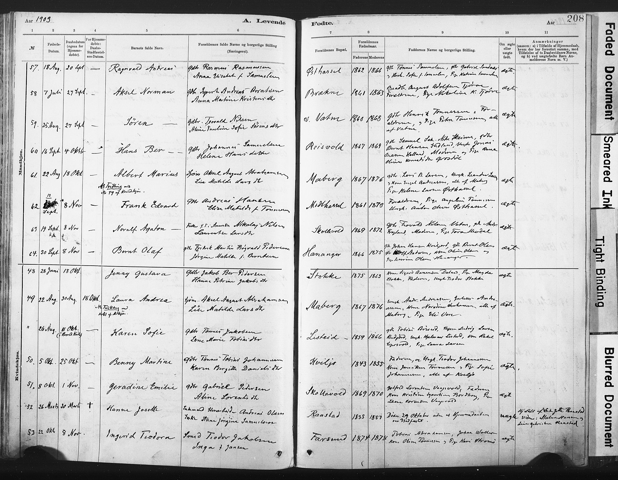 Lista sokneprestkontor, AV/SAK-1111-0027/F/Fa/L0012: Parish register (official) no. A 12, 1879-1903, p. 208